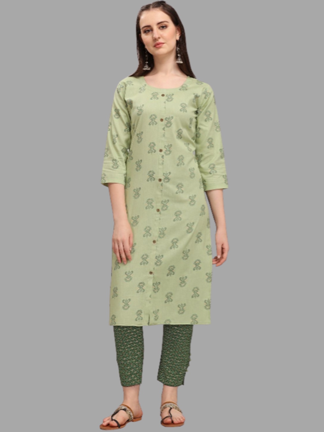 

DEETYA ARTS Ethnic Motifs Printed Pure Cotton Kurta, Green