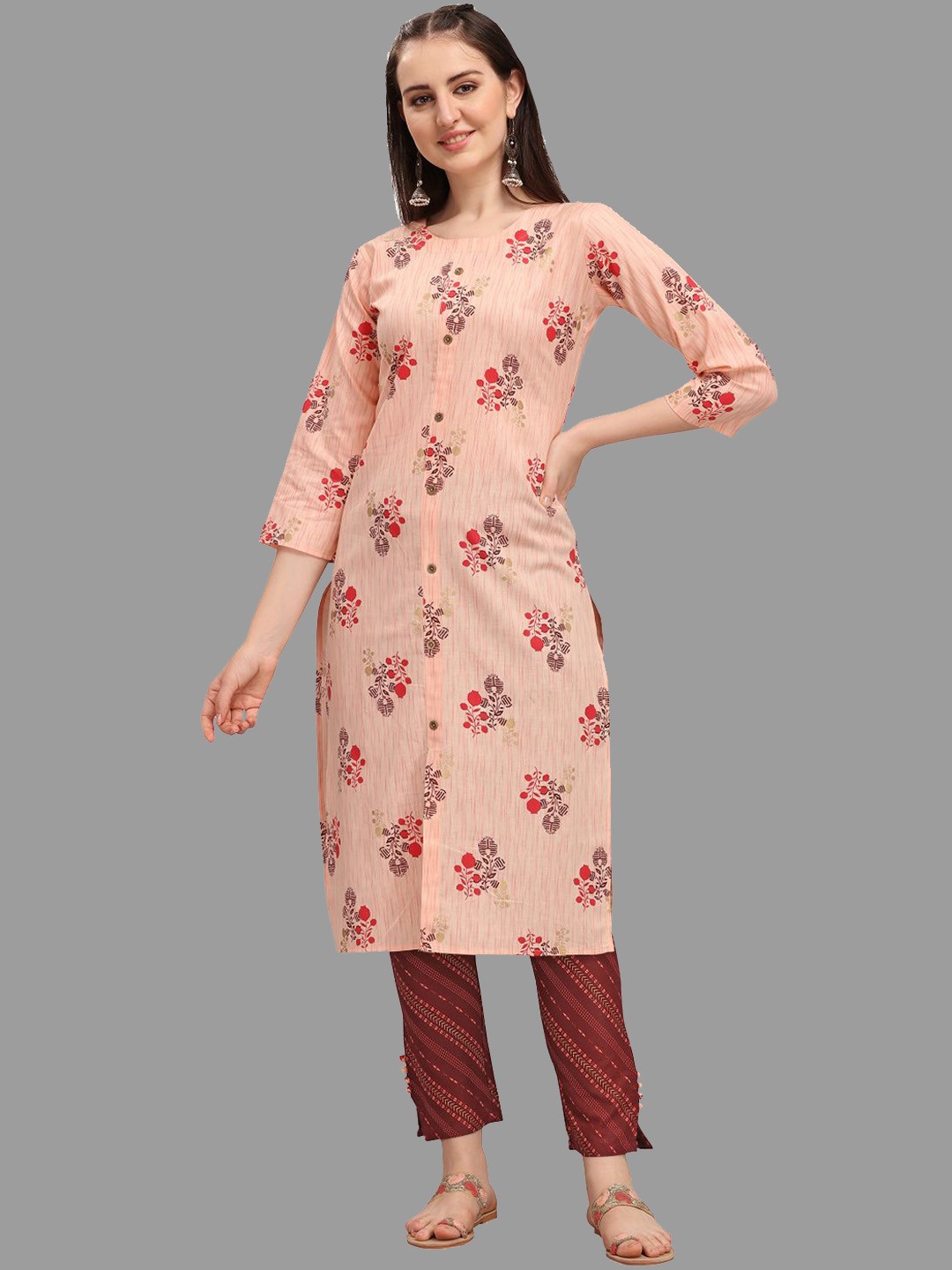 

DEETYA ARTS Floral Printed Straight Regular Kurta, Pink