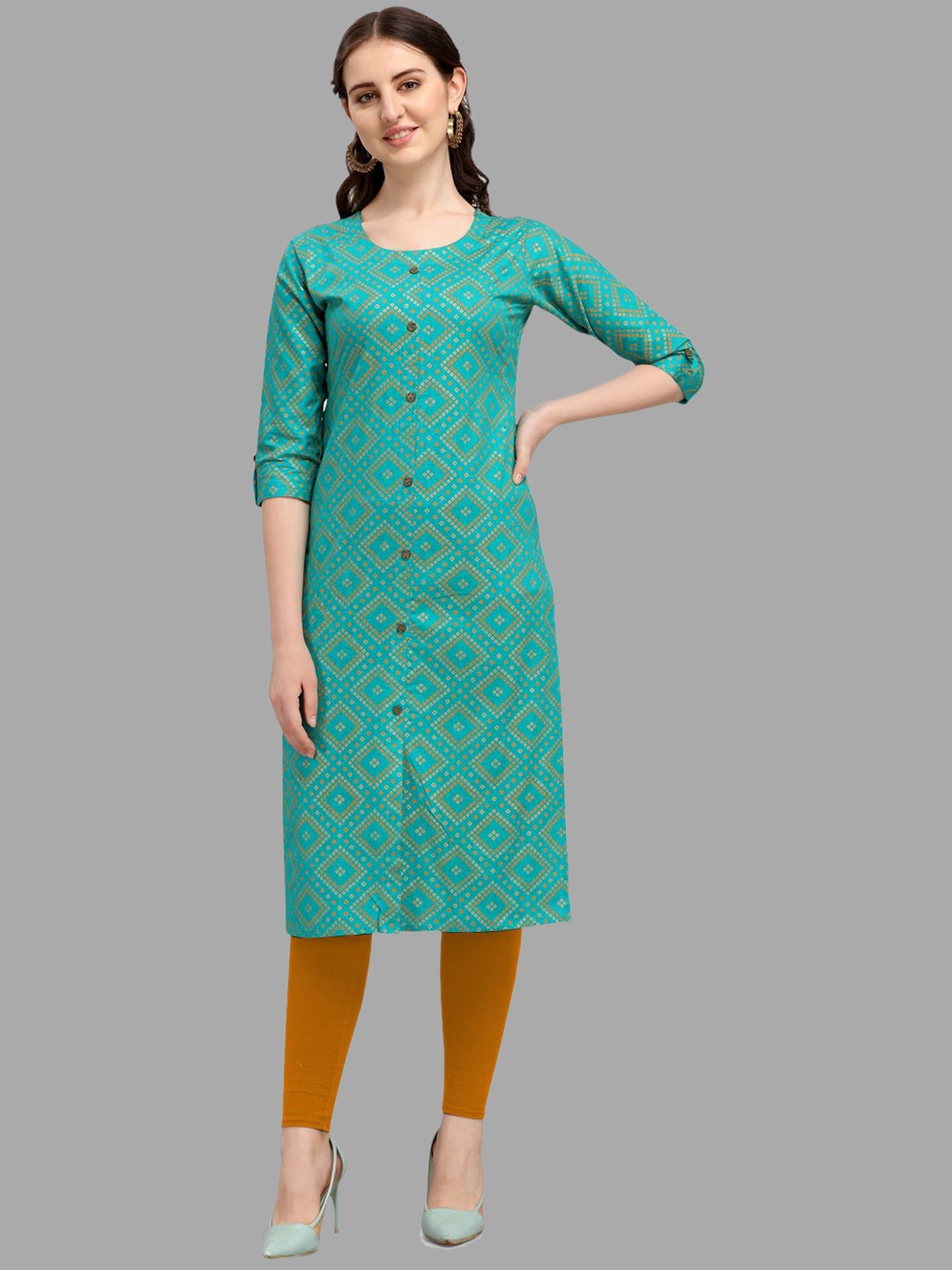 

DEETYA ARTS Ethnic Motifs Printed Pure Cotton Kurta, Sea green