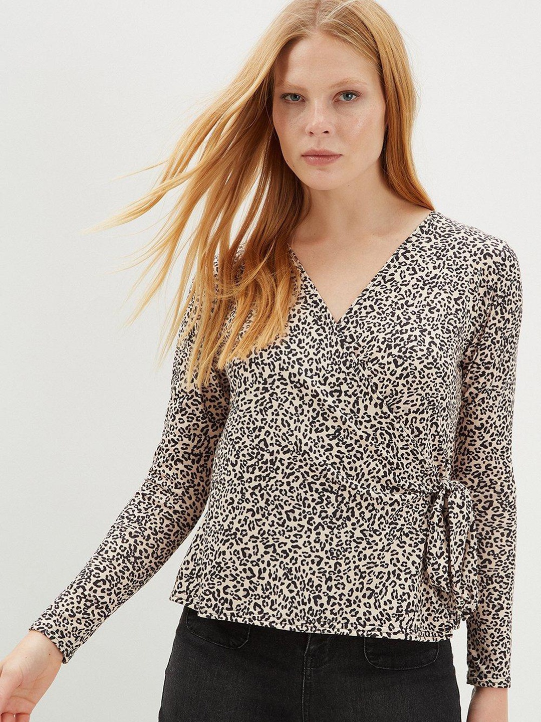 

DOROTHY PERKINS Animal Print Wrap Top, Beige