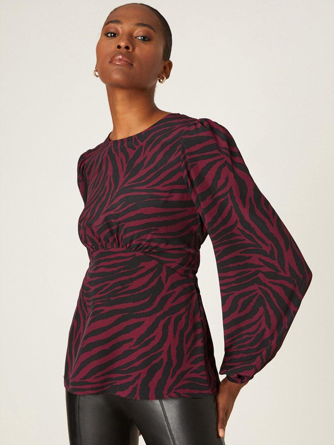 

DOROTHY PERKINS Animal Print Tie-Up Top, Maroon