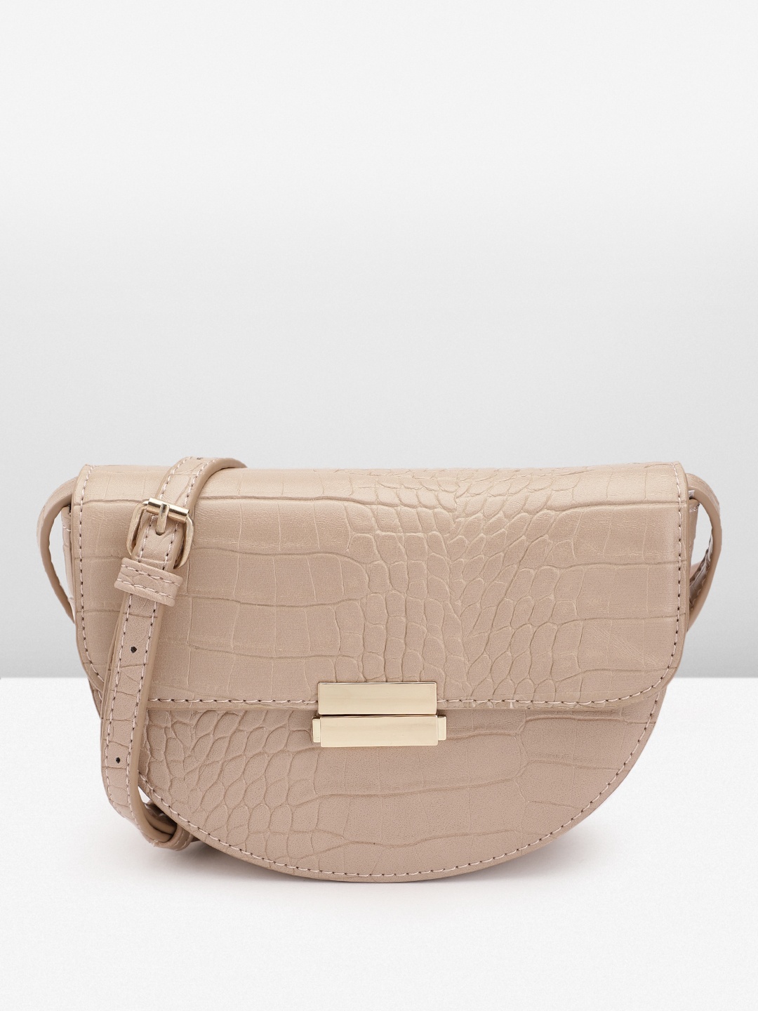 

DOROTHY PERKINS Women Croc Textured Half Moon Sling Bag, Beige