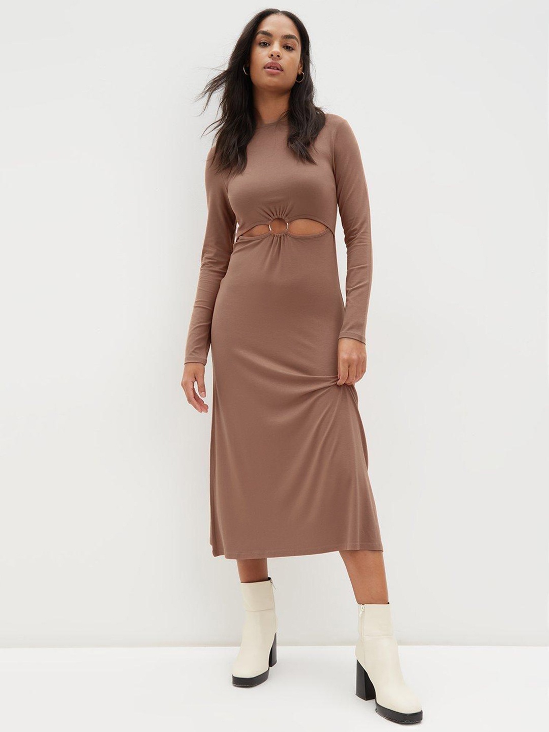 

DOROTHY PERKINS Cut Out & Ruched Detail A-Line Midi Dress, Rust