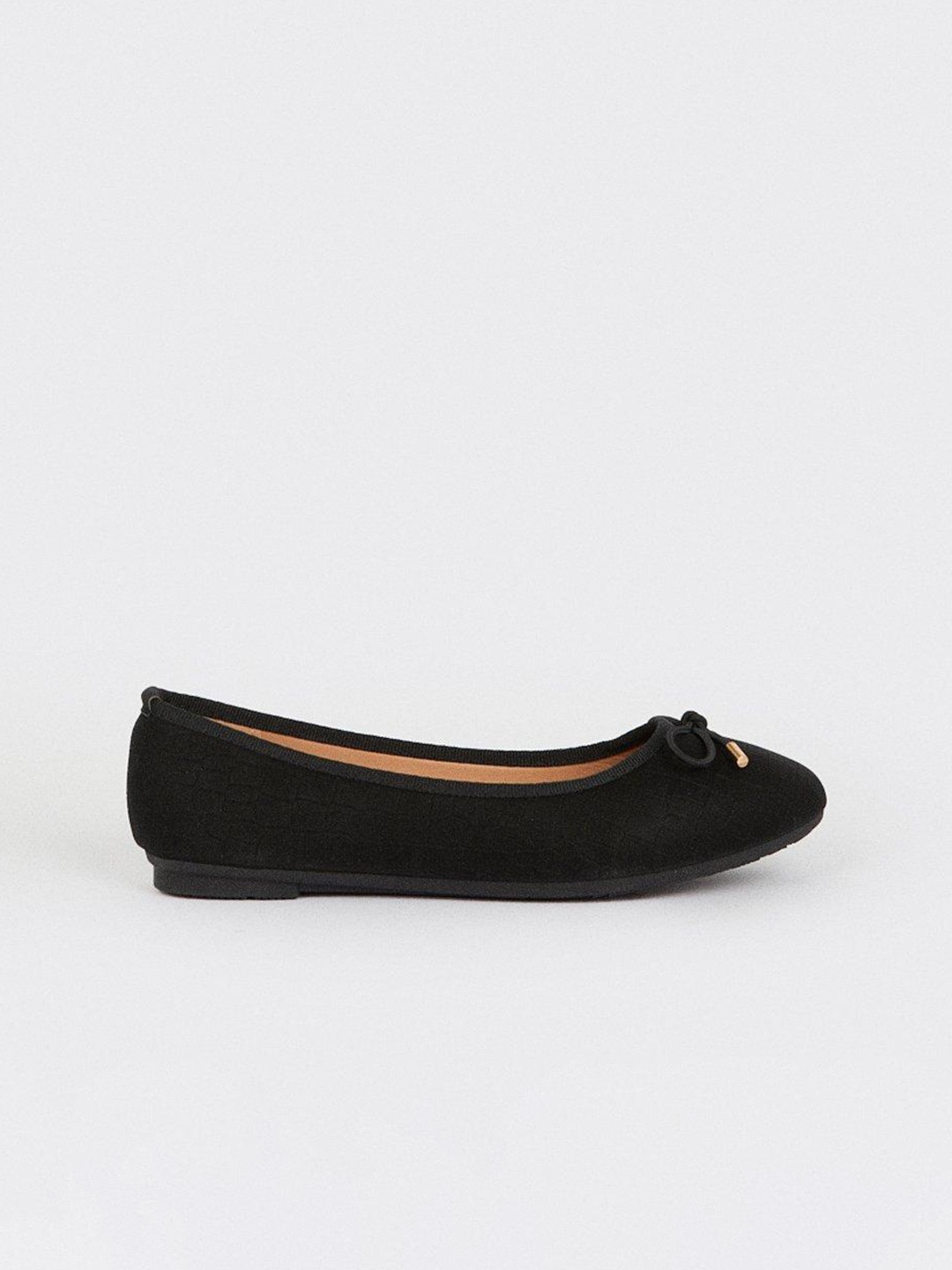 

DOROTHY PERKINS Women Croc Textured Ballerinas with Bows Detail, Black