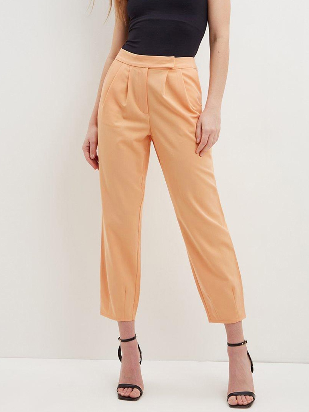 

DOROTHY PERKINS Women Slim Tapered Fit High-Rise Trousers, Peach