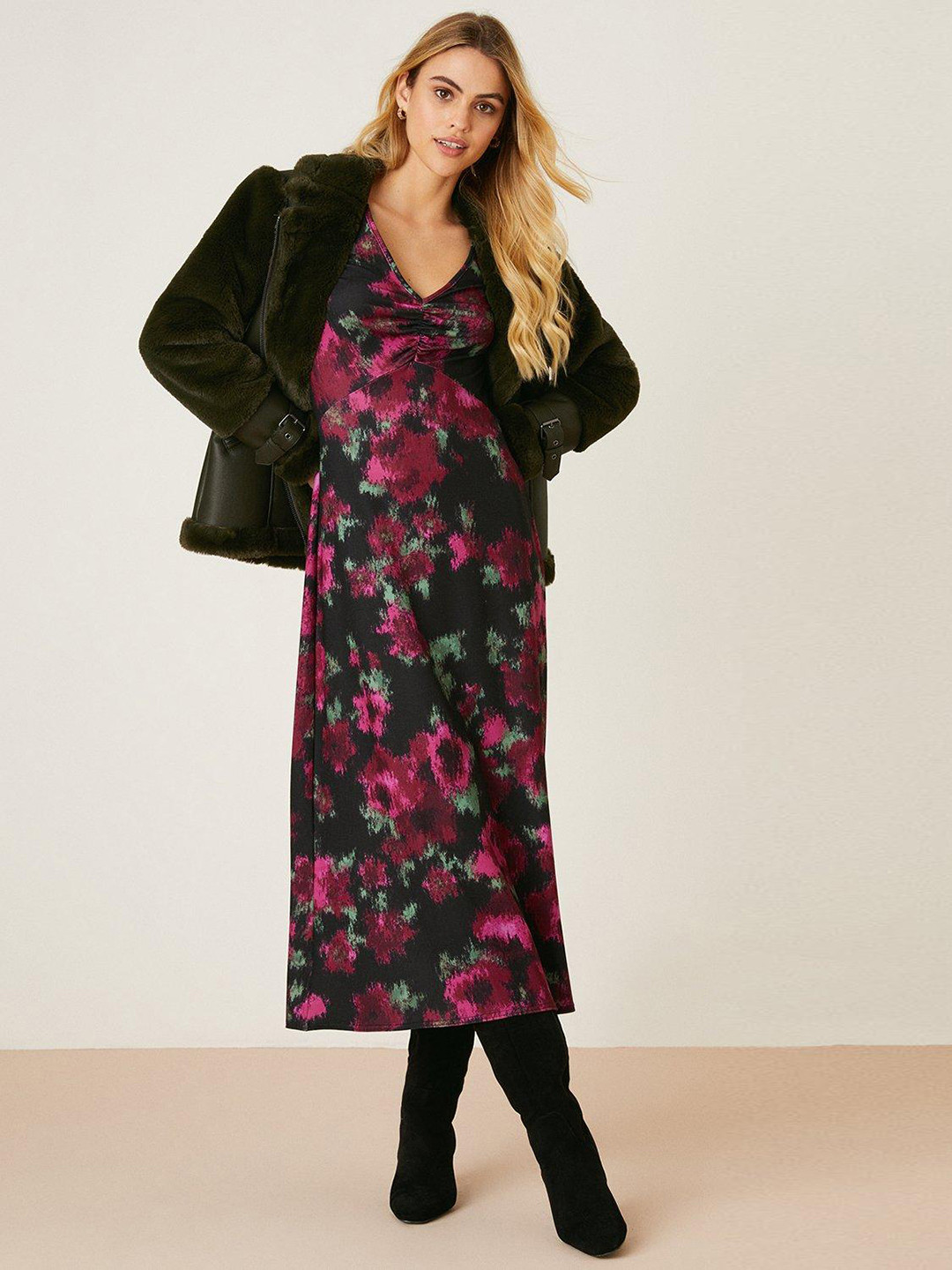 

DOROTHY PERKINS Floral Print A-Line Midi Dress, Black