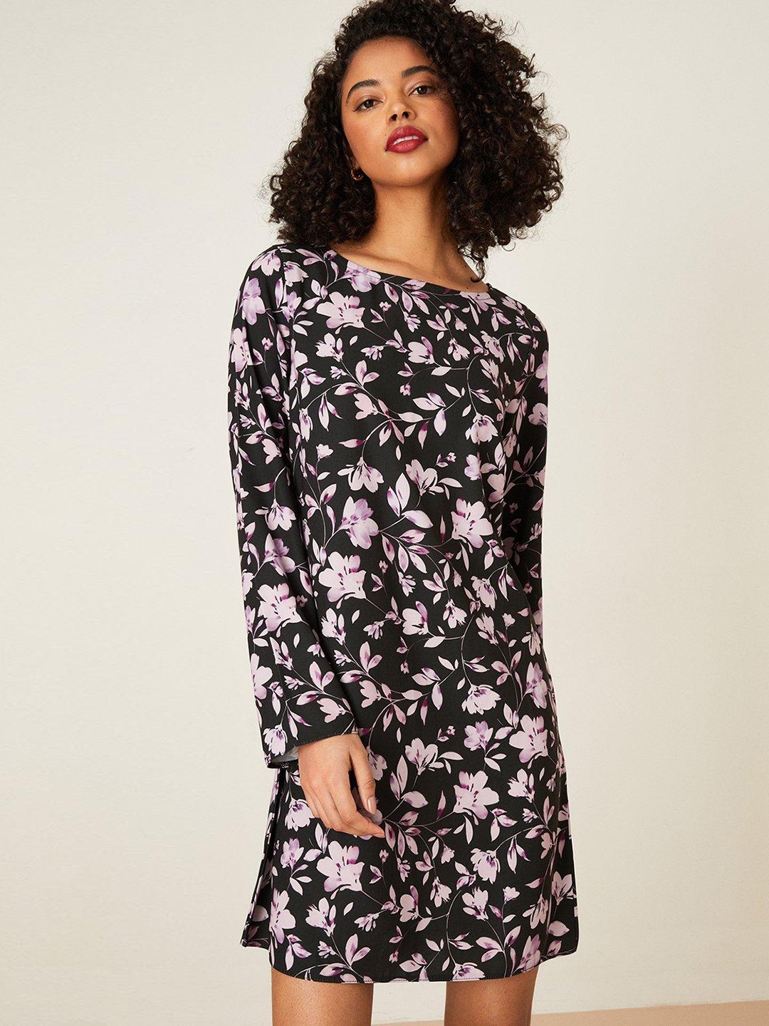 

DOROTHY PERKINS Floral Print A-Line Dress, Black