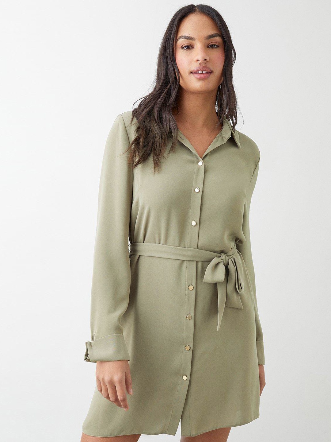 

DOROTHY PERKINS Shirt Dress With Belt, Olive