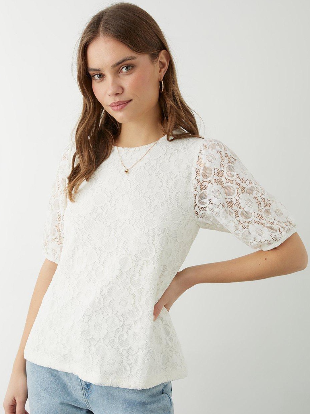 

DOROTHY PERKINS Floral Lace Top, White