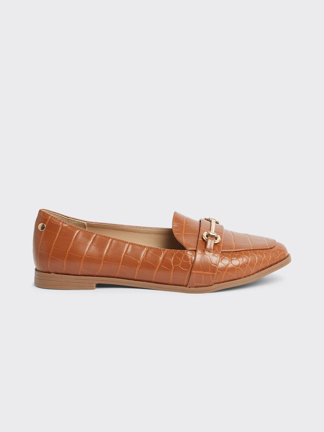 

DOROTHY PERKINS Women Croc Textured Horsebit Loafers, Tan