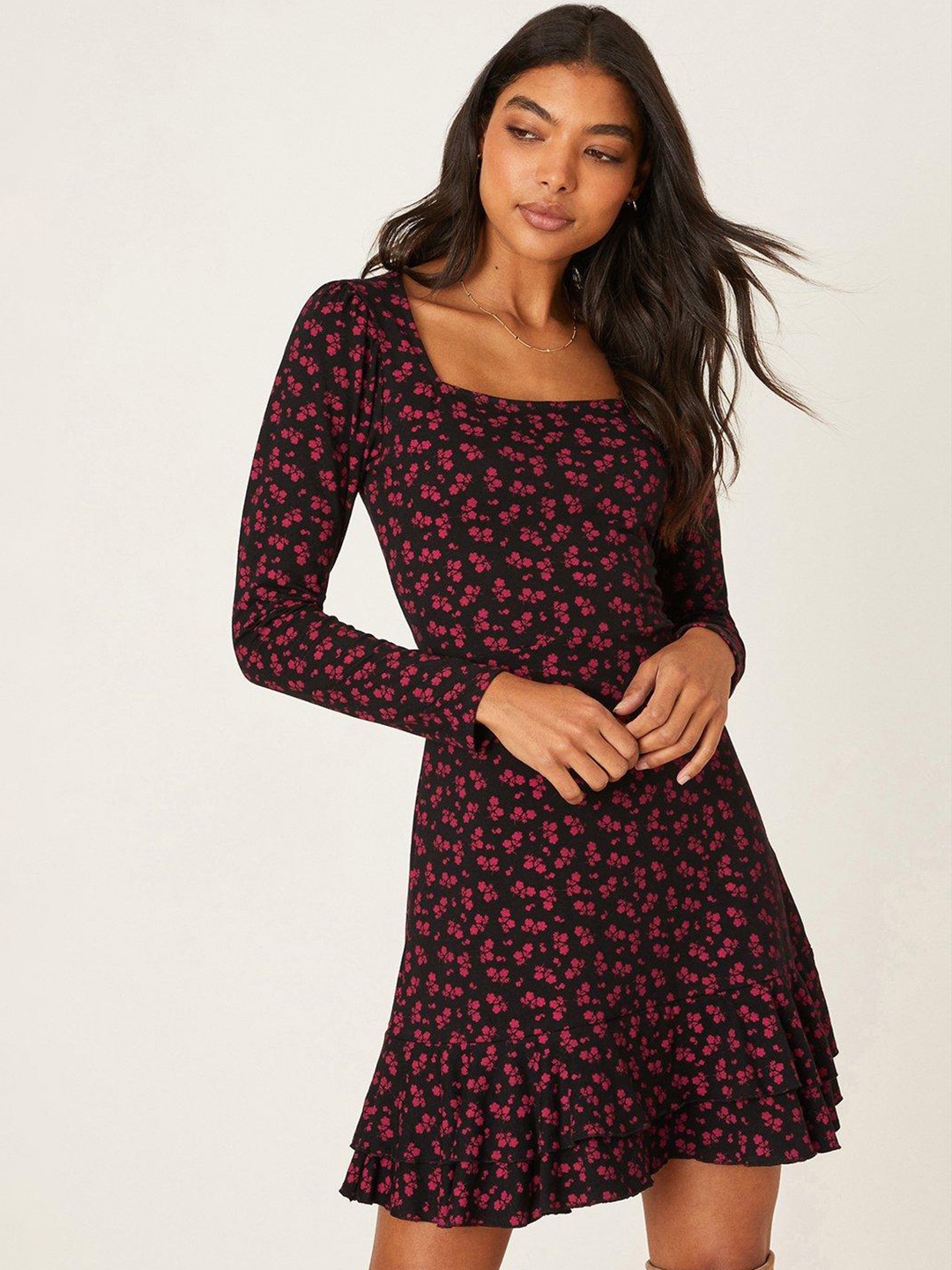 

DOROTHY PERKINS Floral Print A-Line Dress, Black