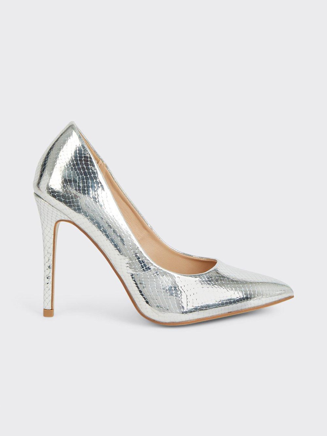 

DOROTHY PERKINS Snakeskin Textured Wide Fit Party Stiletto Pumps, Silver