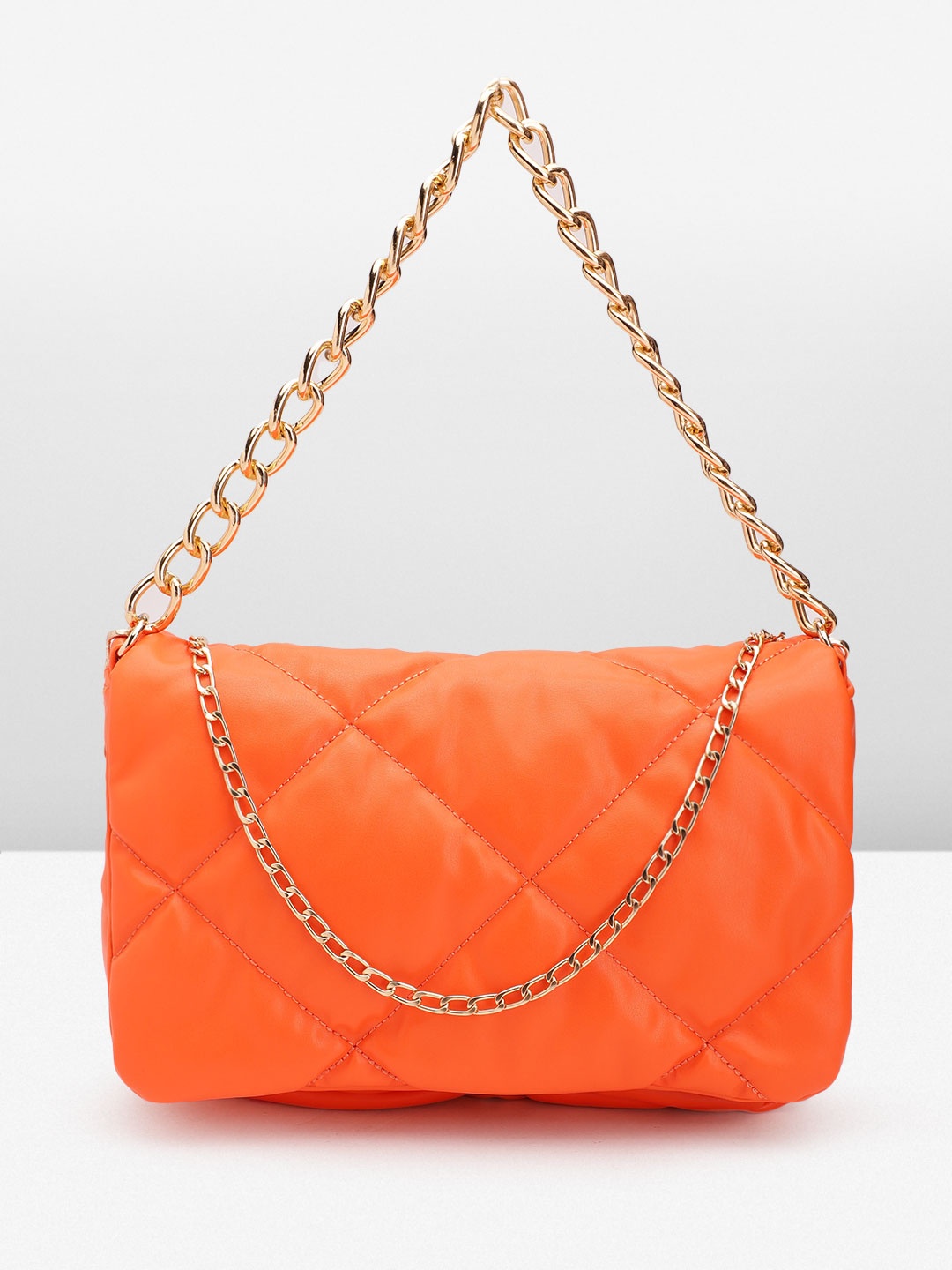 

DOROTHY PERKINS Women Padded Structured Shoulder Bag with Quilted Detail, Orange