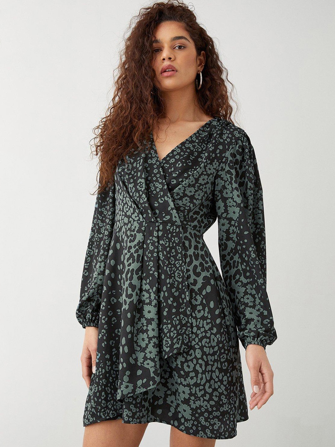 

DOROTHY PERKINS Animal Print Puff Sleeve Mini Dress, Black