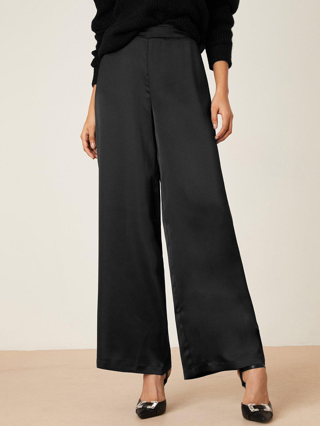 

DOROTHY PERKINS Women Satin Flared Trousers, Black