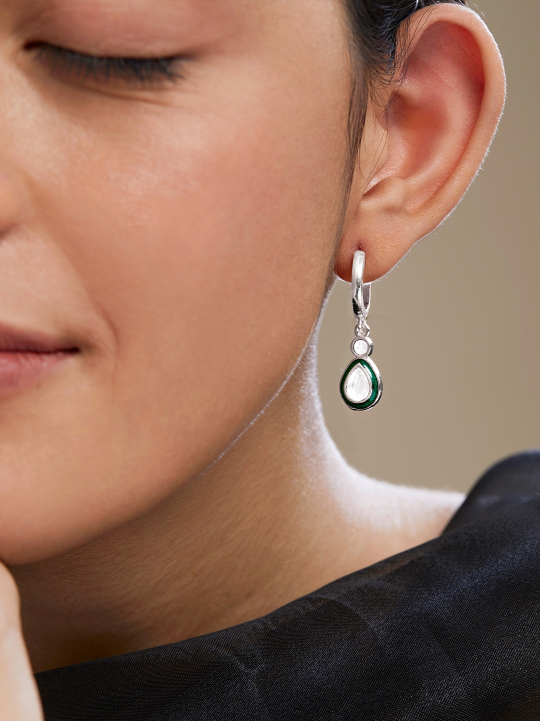 

MINUTIAE Silver-Plated Teardrop Shaped Drop Earrings