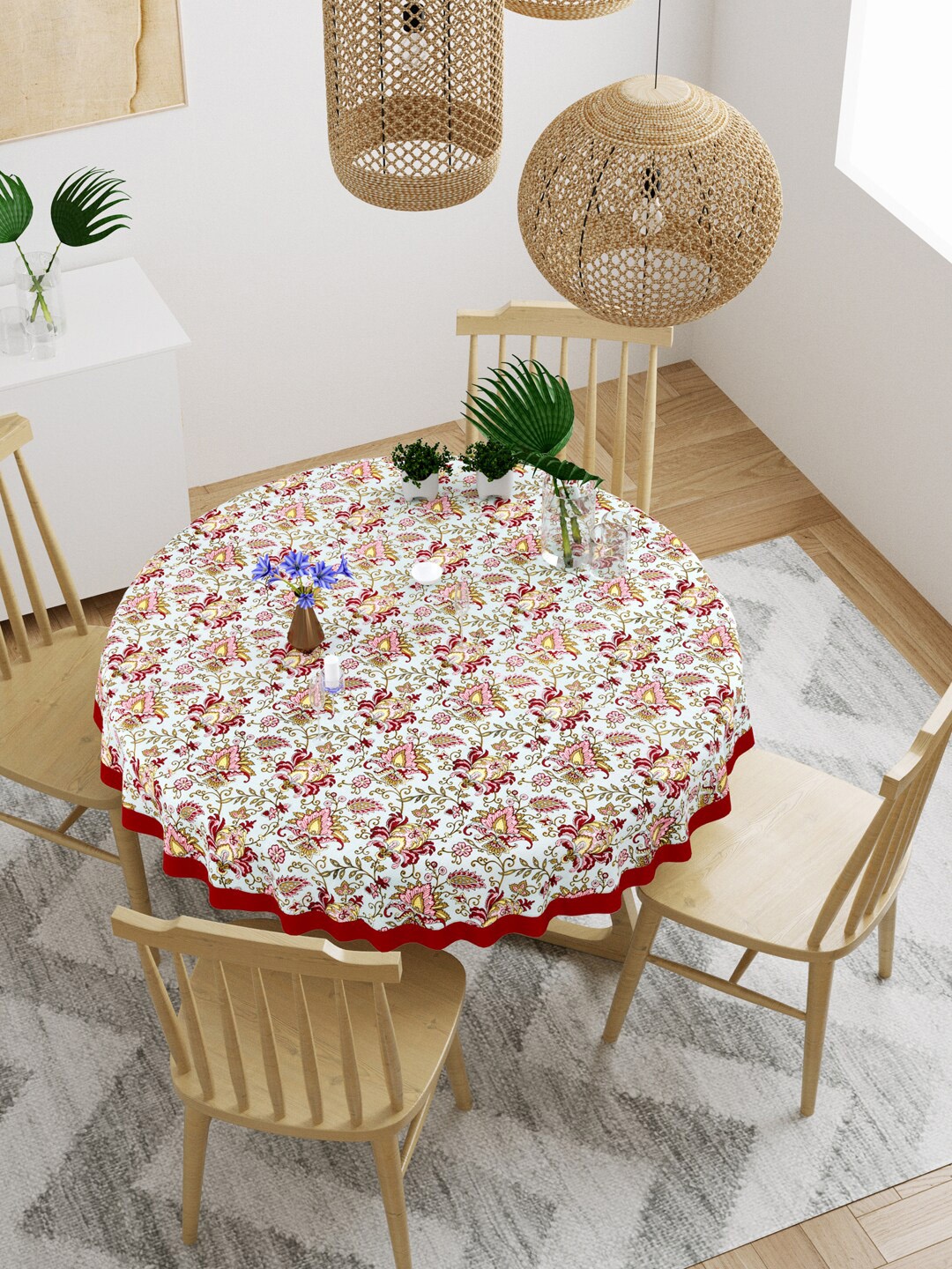

Gulaab Jaipur Grey & Maroon Printed Cotton 6 Seater Table Cover