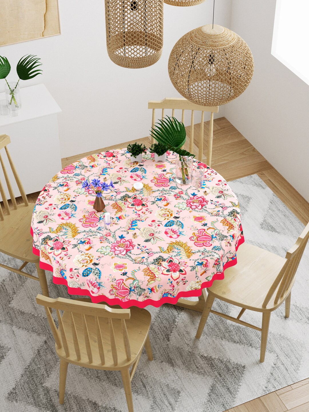 

Gulaab Jaipur Pink & Blue Floral Printed 6-Seater Cotton Table Cover