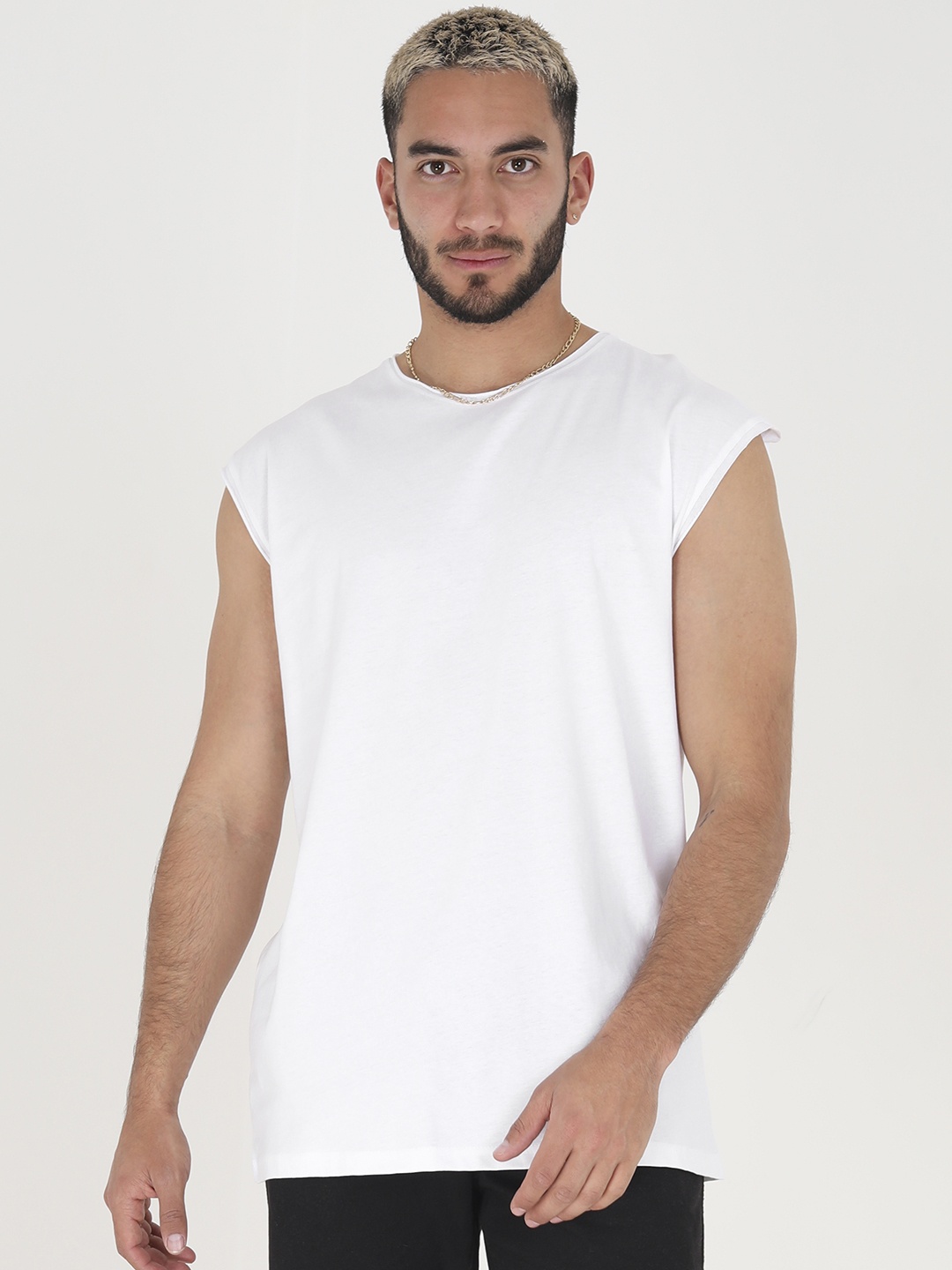 

BRAVE SOUL Men Extended Sleeves Pure Cotton T-shirt, White