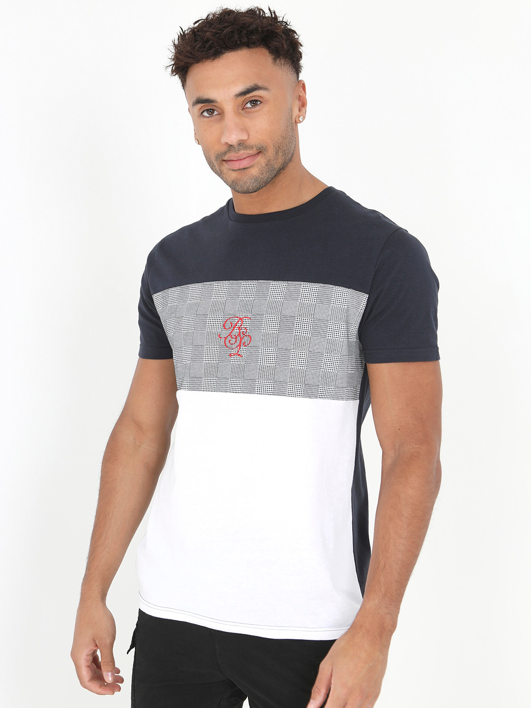 

BRAVE SOUL Men Colourblocked Pure Cotton T-shirt, White