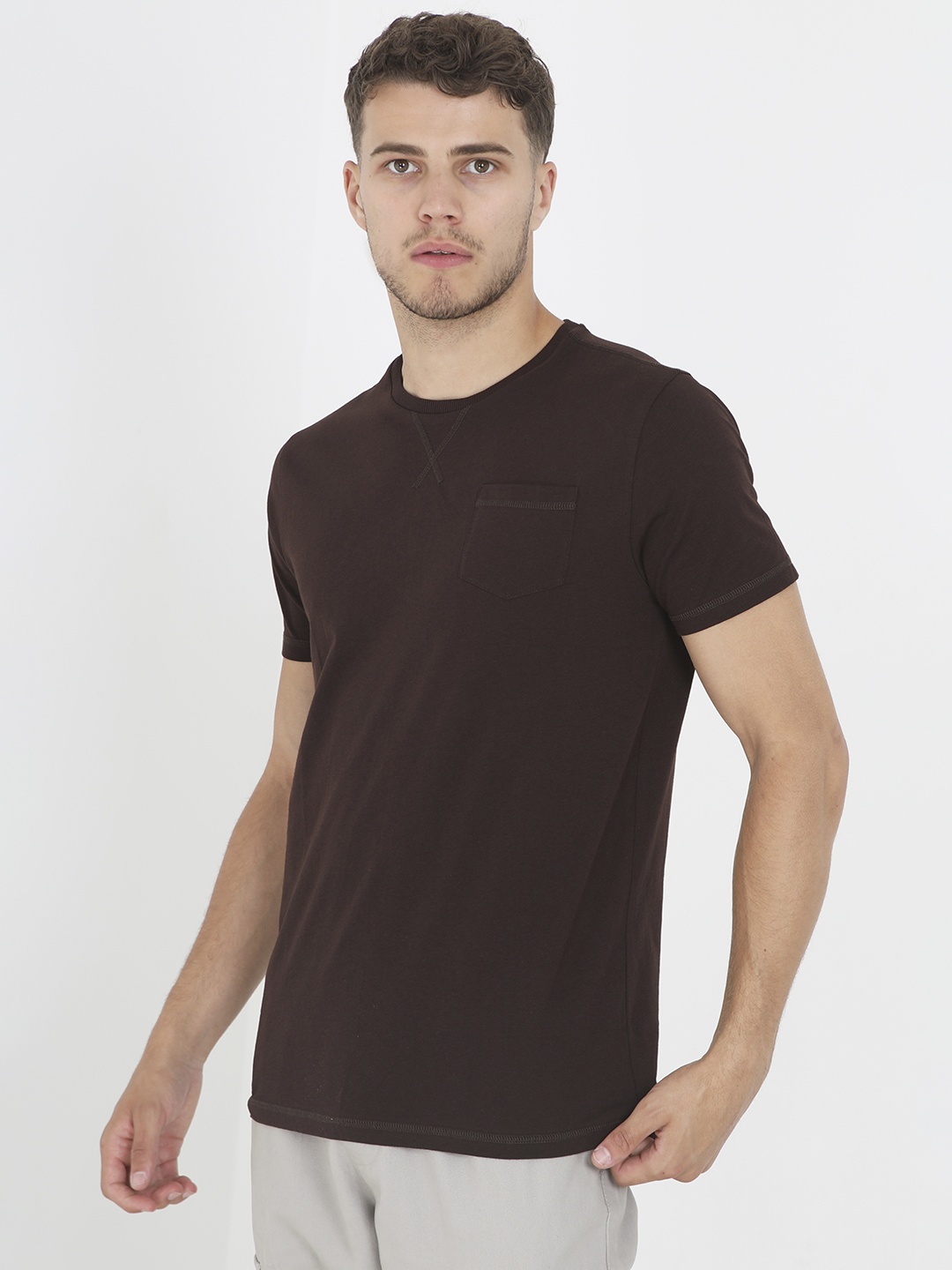 

BRAVE SOUL Pure Cotton T-shirt, Coffee brown