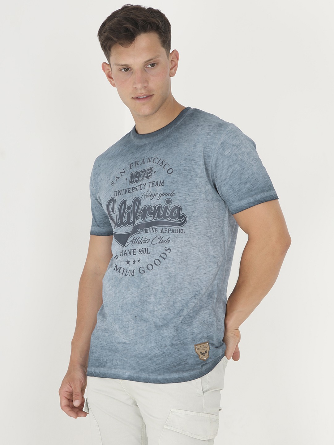 BRAVE SOUL Pure Cotton Typography Printed T-shirt, Blue