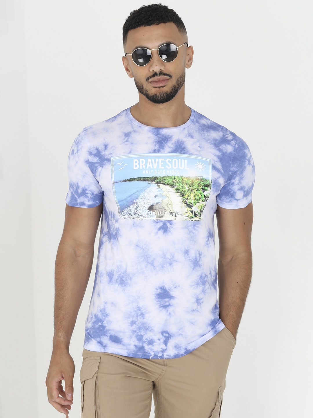 

BRAVE SOUL Pure Cotton Tie & Dyed T-shirt, Blue