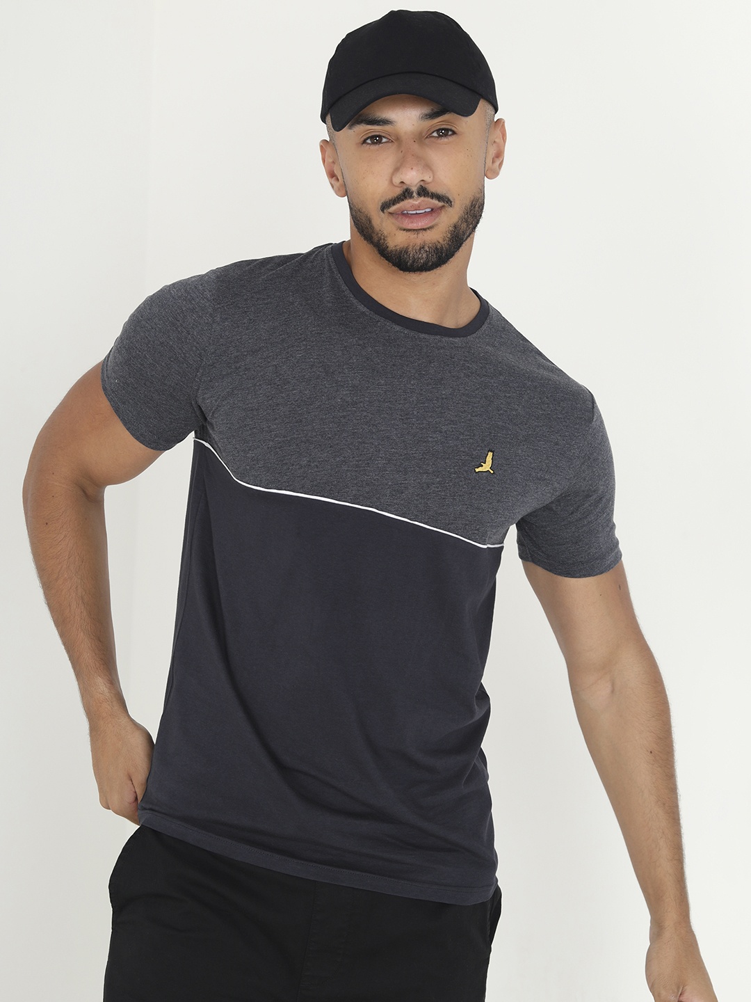 

BRAVE SOUL Colourblocked T-shirt, Navy blue