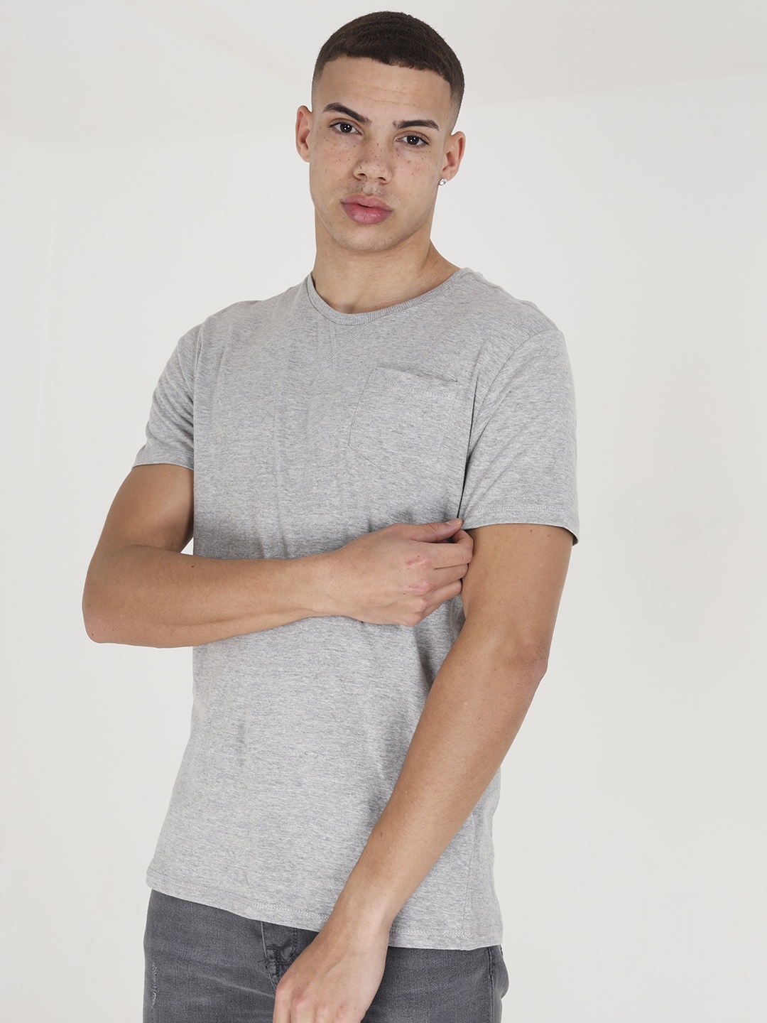 

BRAVE SOUL Pure Cotton T-shirt, Grey melange