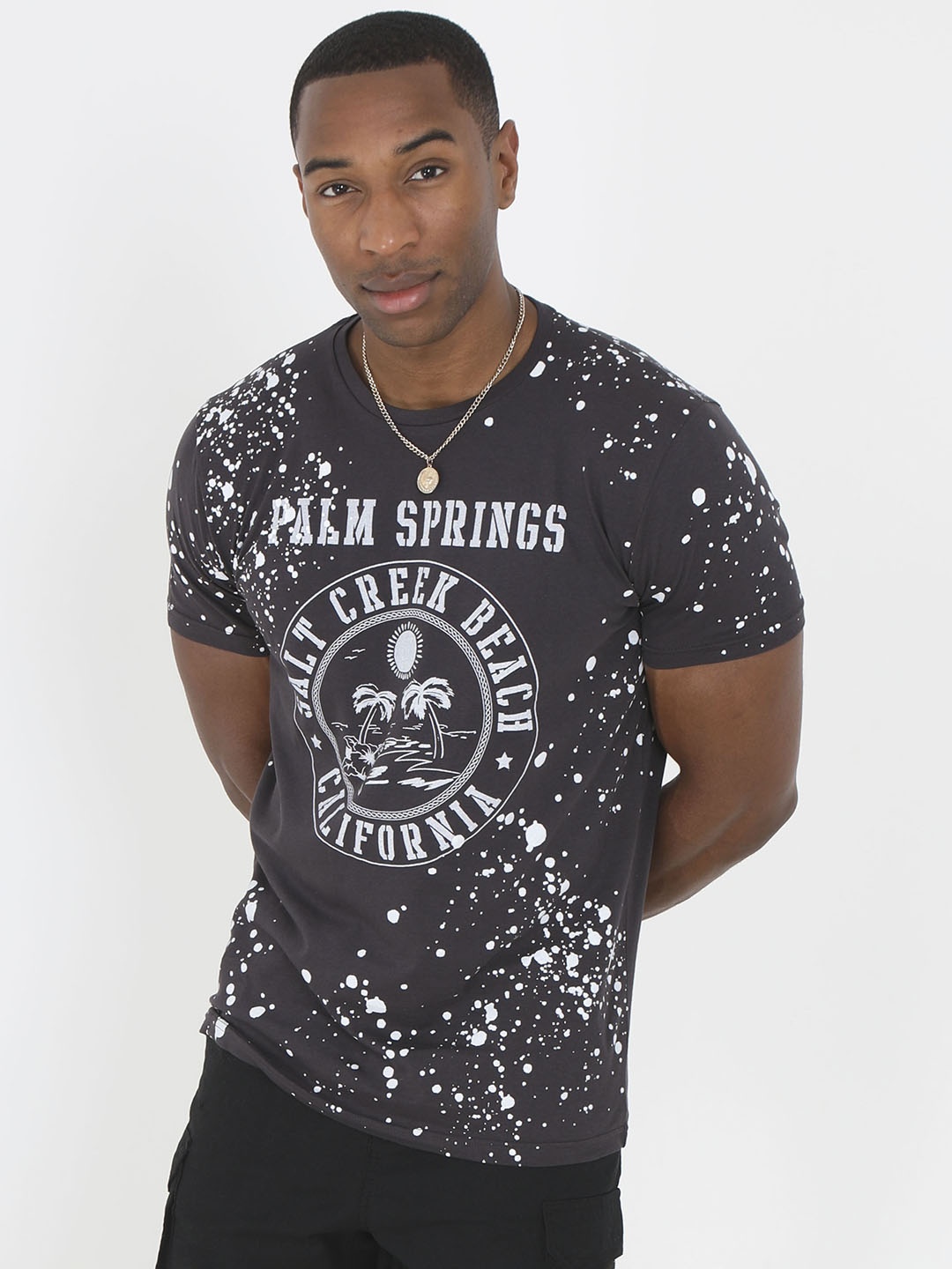 

BRAVE SOUL Pure Cotton Typographic Print T-shirt, Charcoal