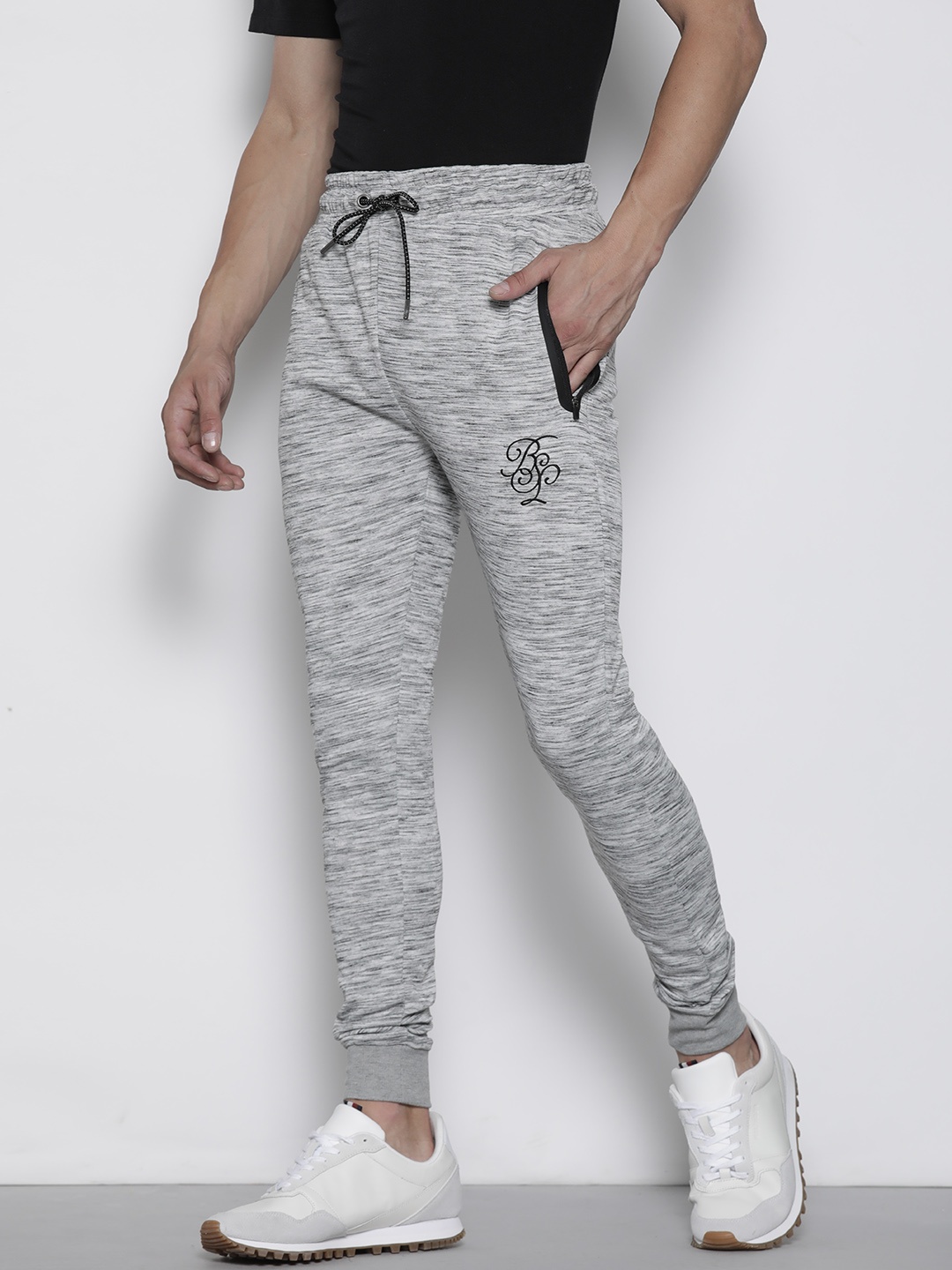 

BRAVE SOUL Men Self Design Slim Fit Joggers, Grey melange