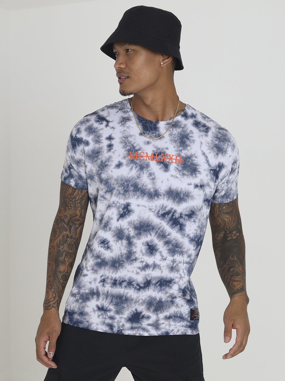

BRAVE SOUL Pure Cotton Tie & Dyed T-shirt, Navy blue
