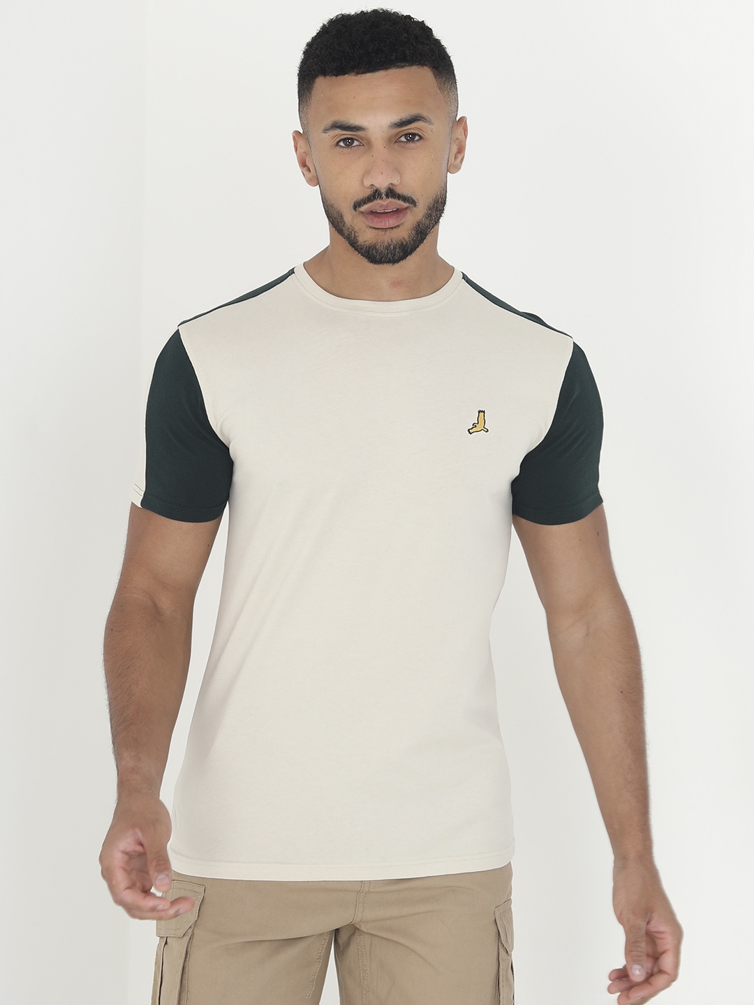 

BRAVE SOUL Men Pure Cotton T-shirt, Beige