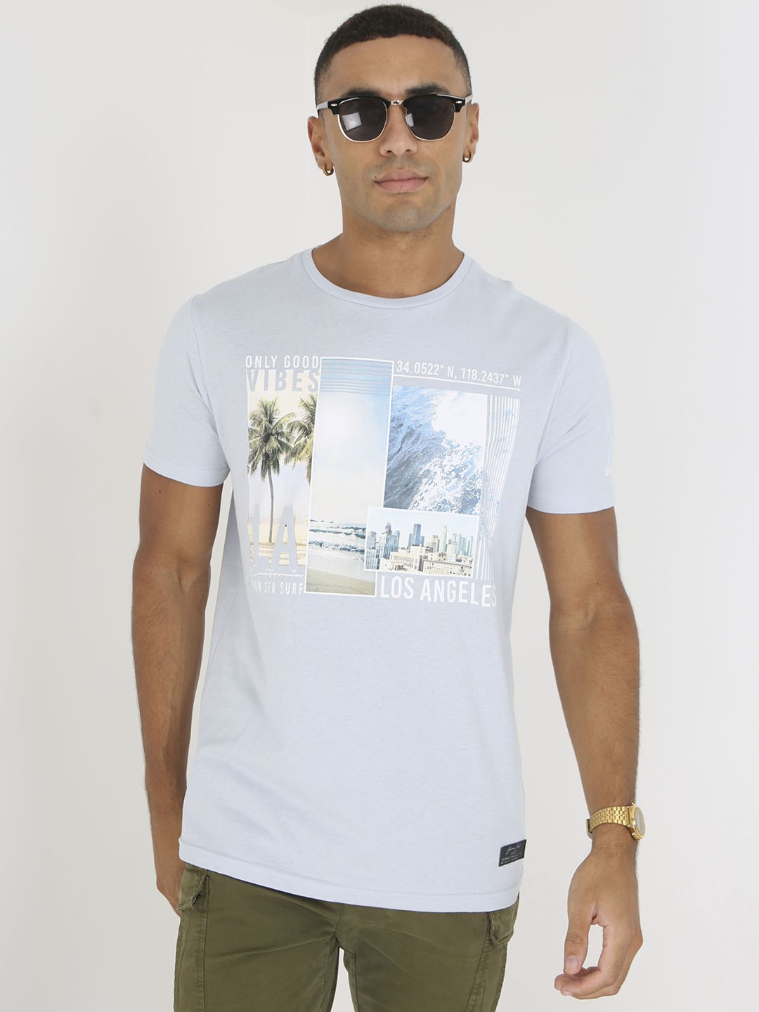 

BRAVE SOUL Pure Cotton Printed T-shirt, Blue