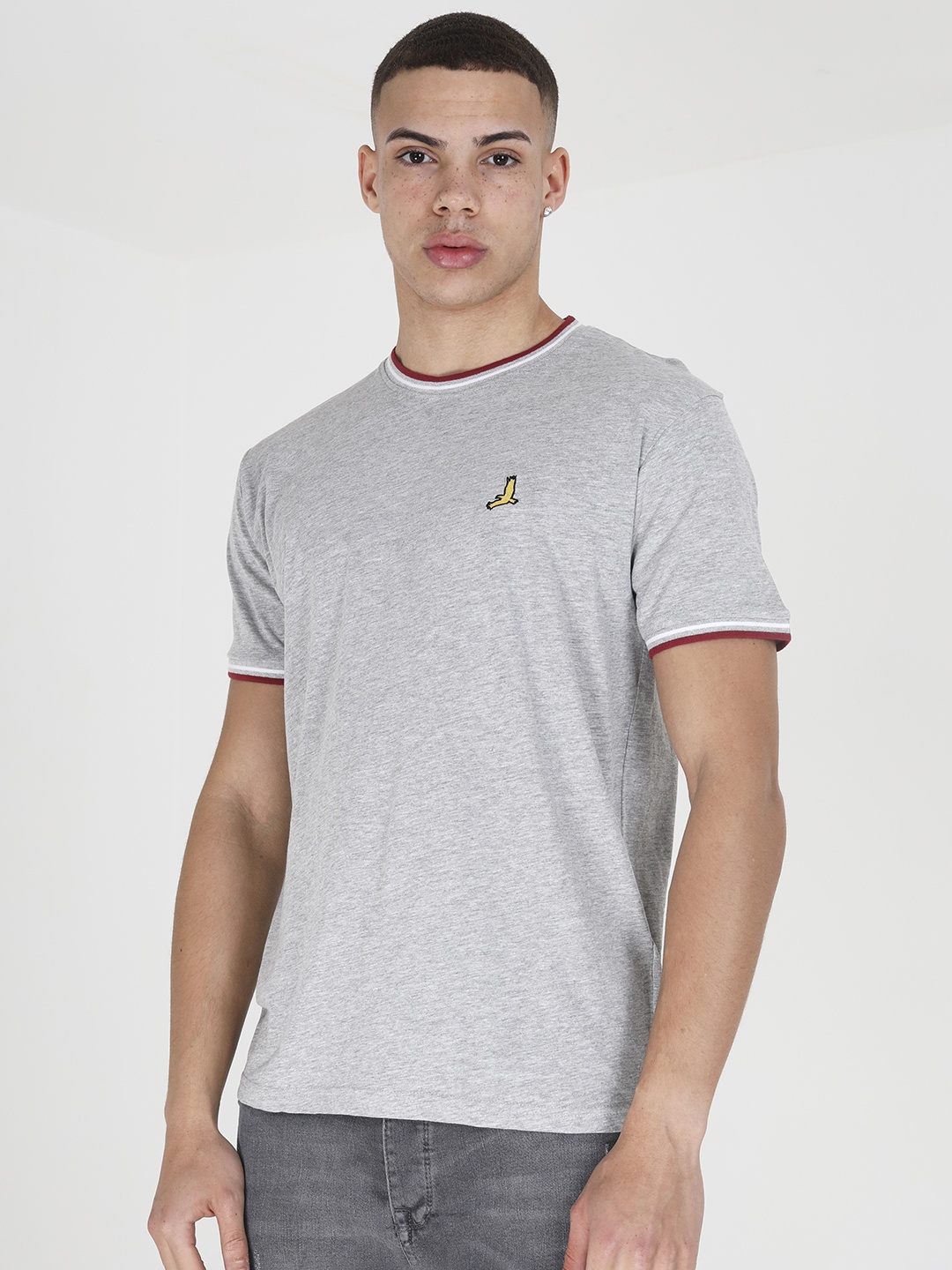 

BRAVE SOUL Pure Cotton T-shirt, Grey melange