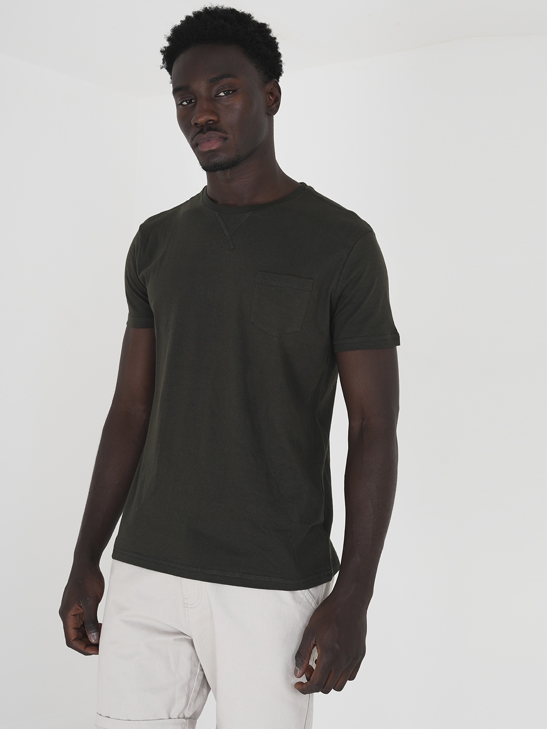 

BRAVE SOUL Pure Cotton T-shirt, Olive