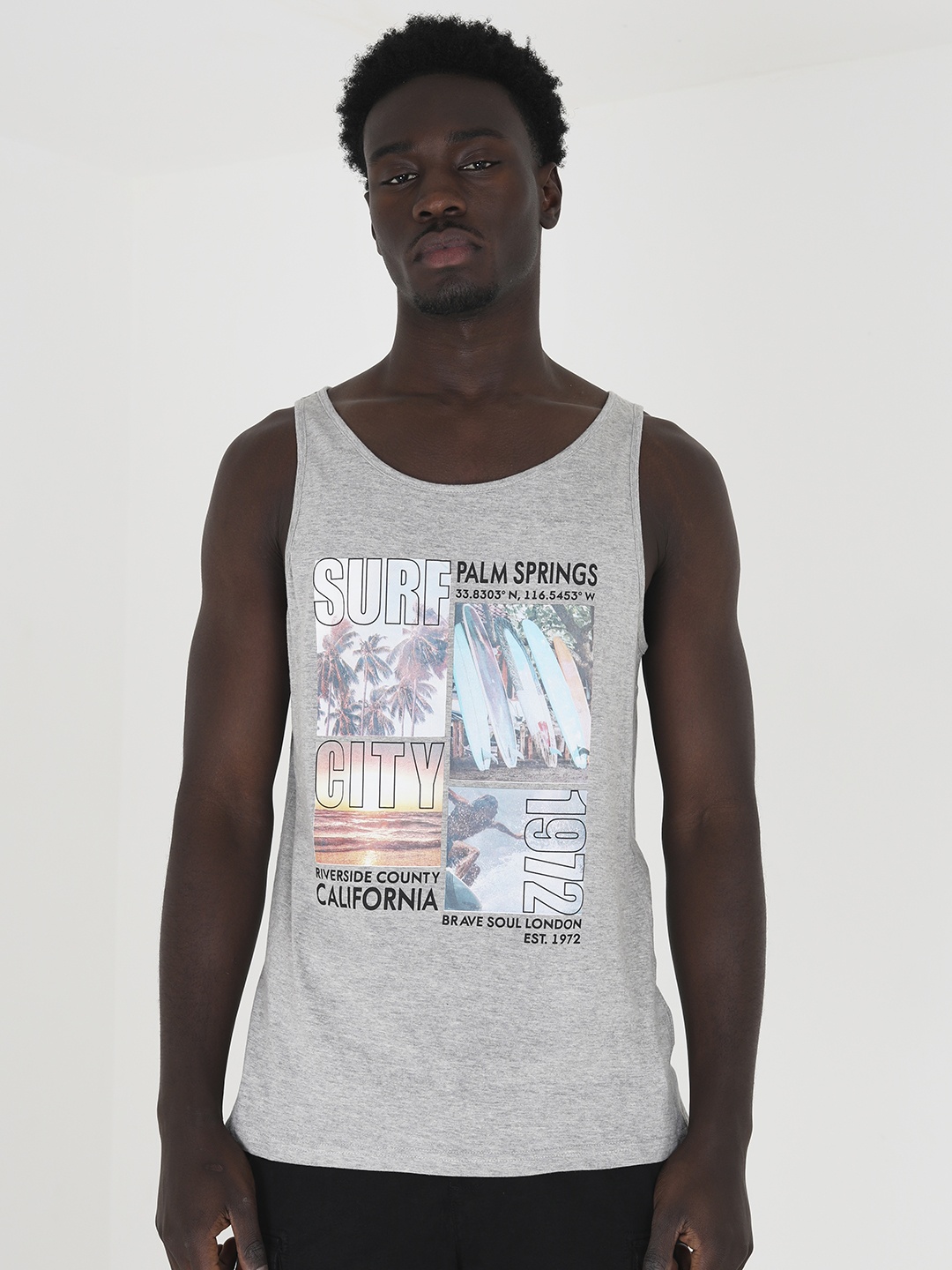 

BRAVE SOUL Men Graphic Printed Sleeveless T-shirt, Grey