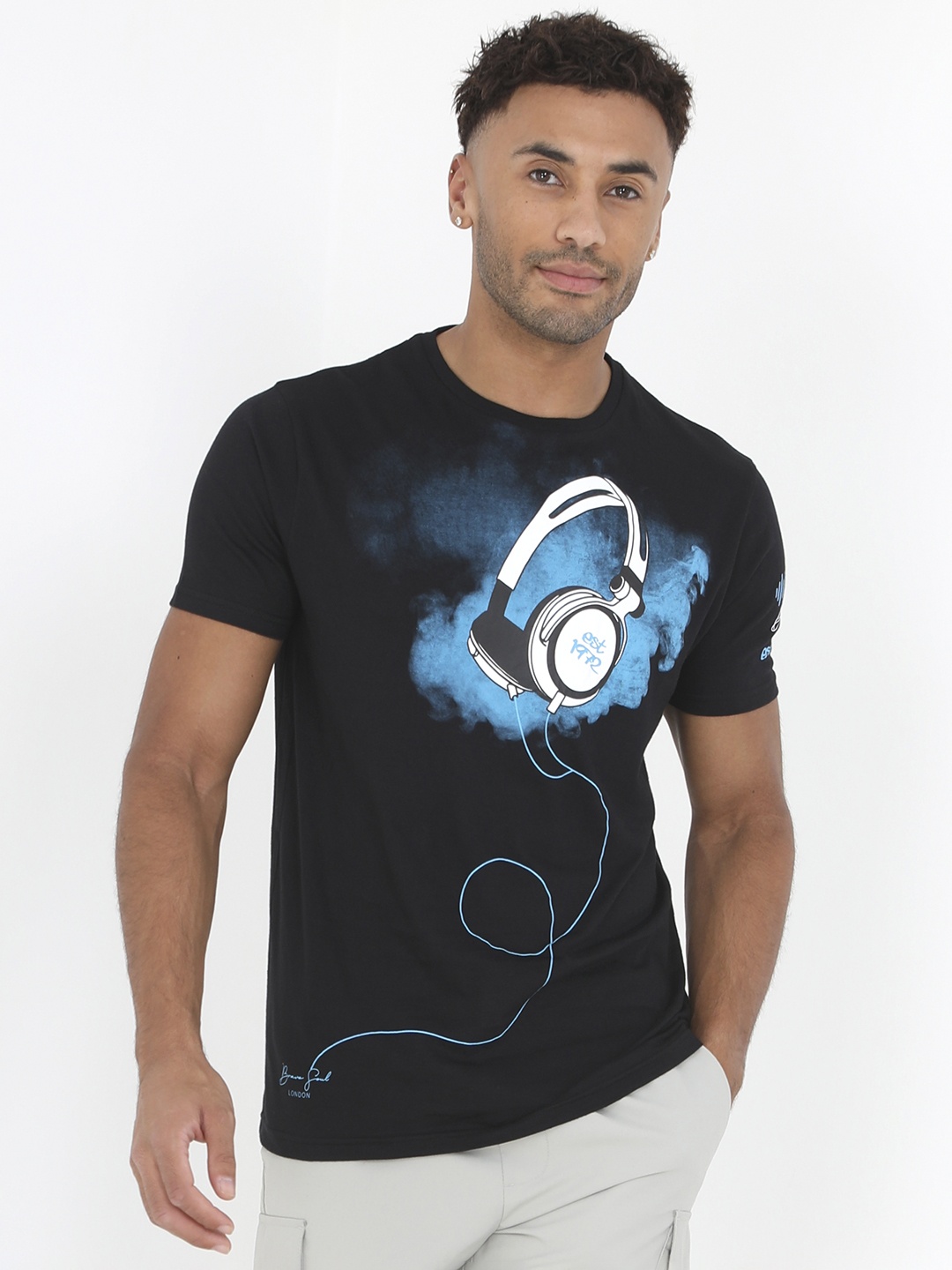 

BRAVE SOUL Pure Cotton Printed T-shirt, Black