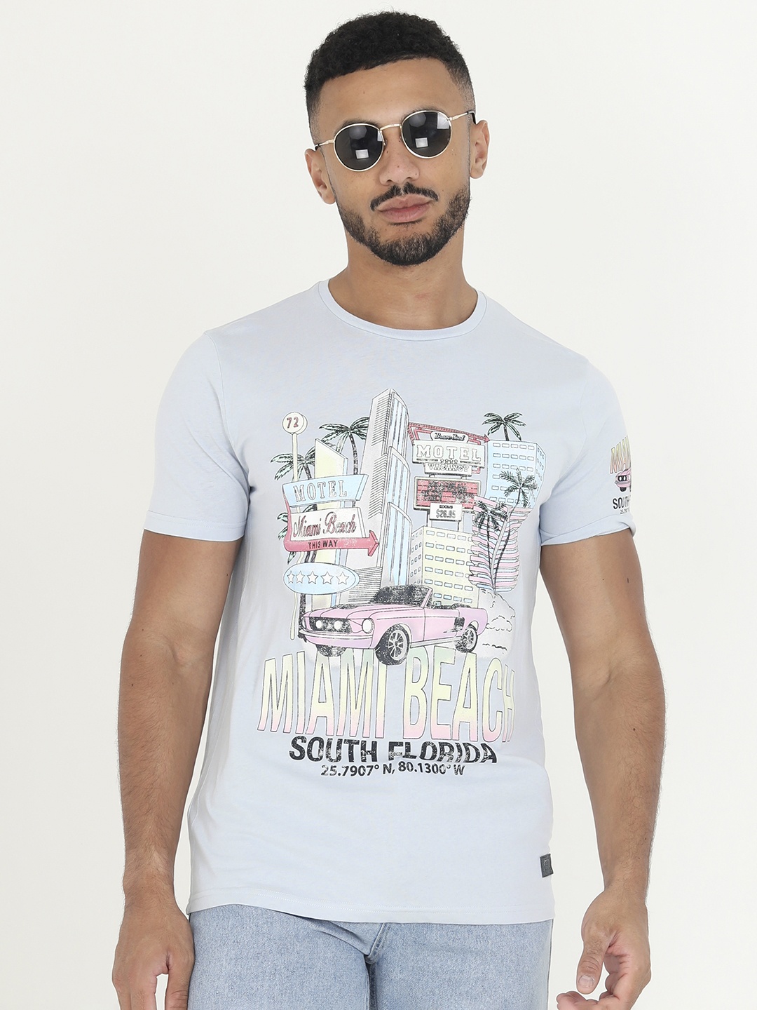 

BRAVE SOUL Pure Cotton Printed T-shirt, Blue
