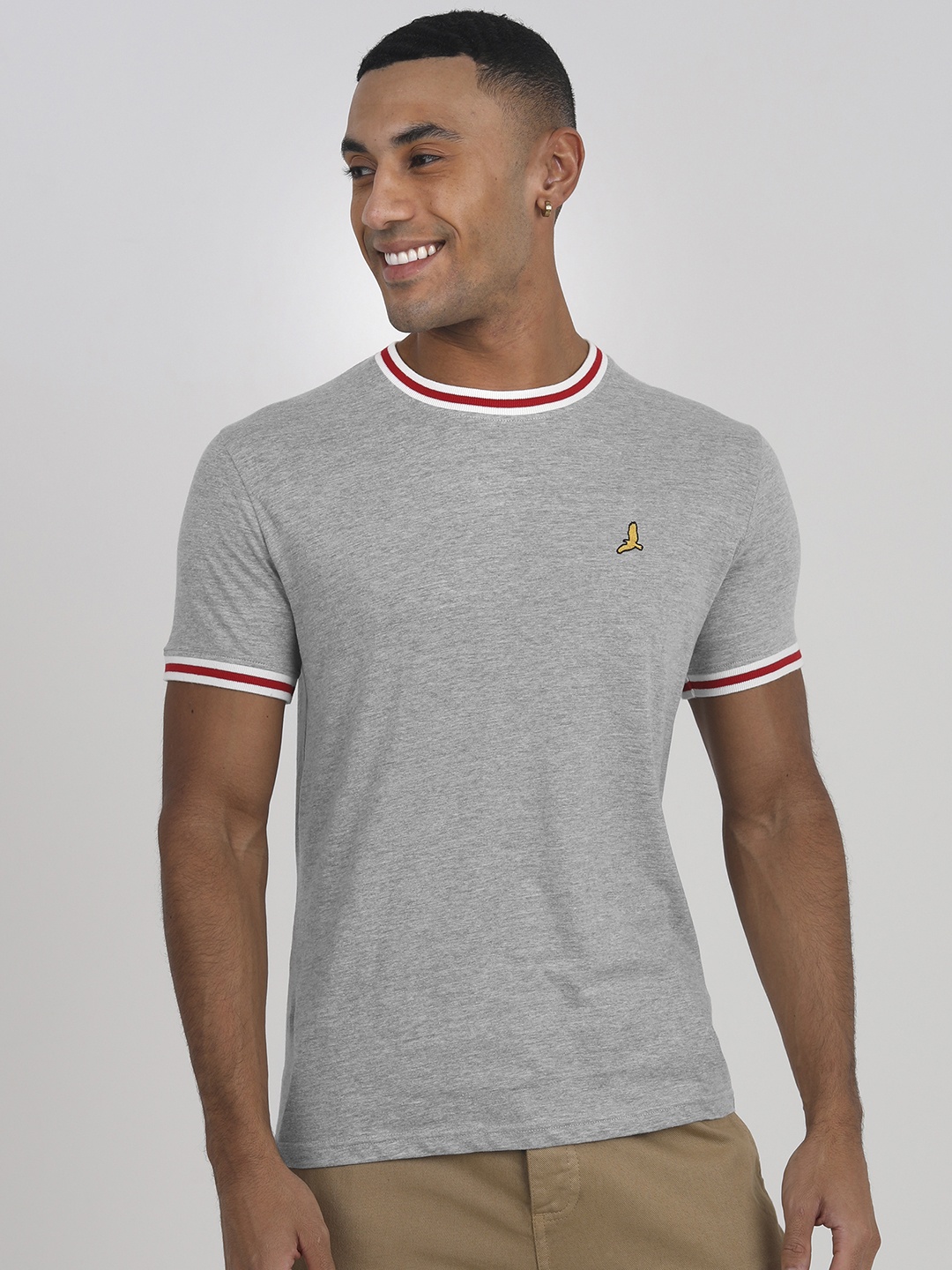 

BRAVE SOUL Pure Cotton T-shirt, Grey melange
