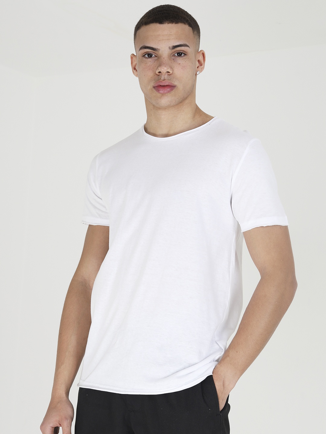 

BRAVE SOUL Pure Cotton Raw Edge T-shirt, White