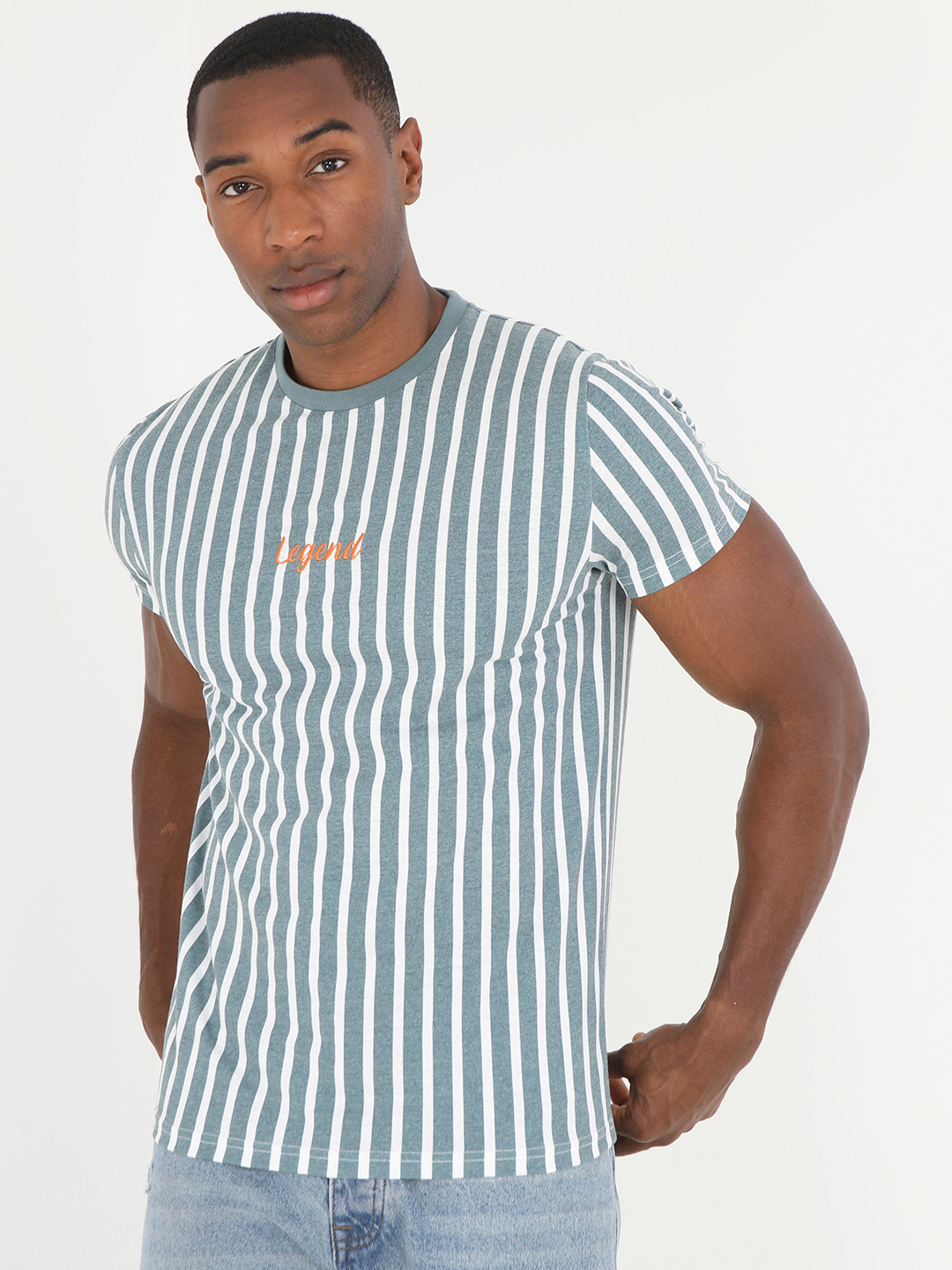 

BRAVE SOUL Striped Regular Fit T-shirt, Green
