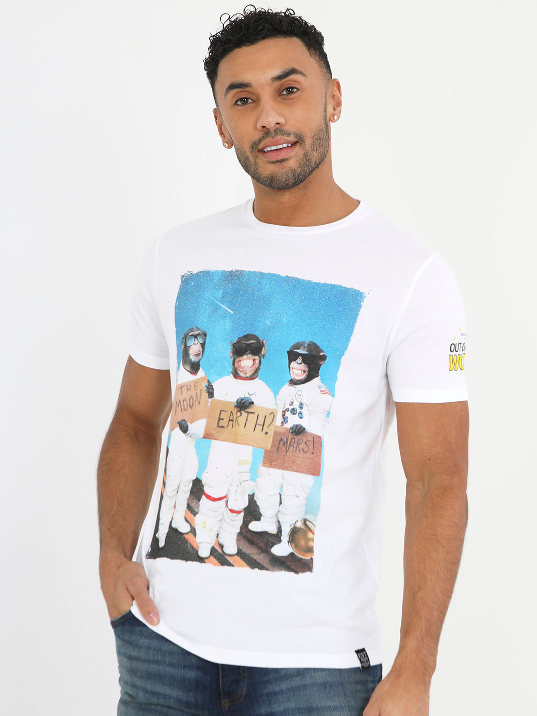 

BRAVE SOUL Graphic Printed Pure Cotton T-shirt, White