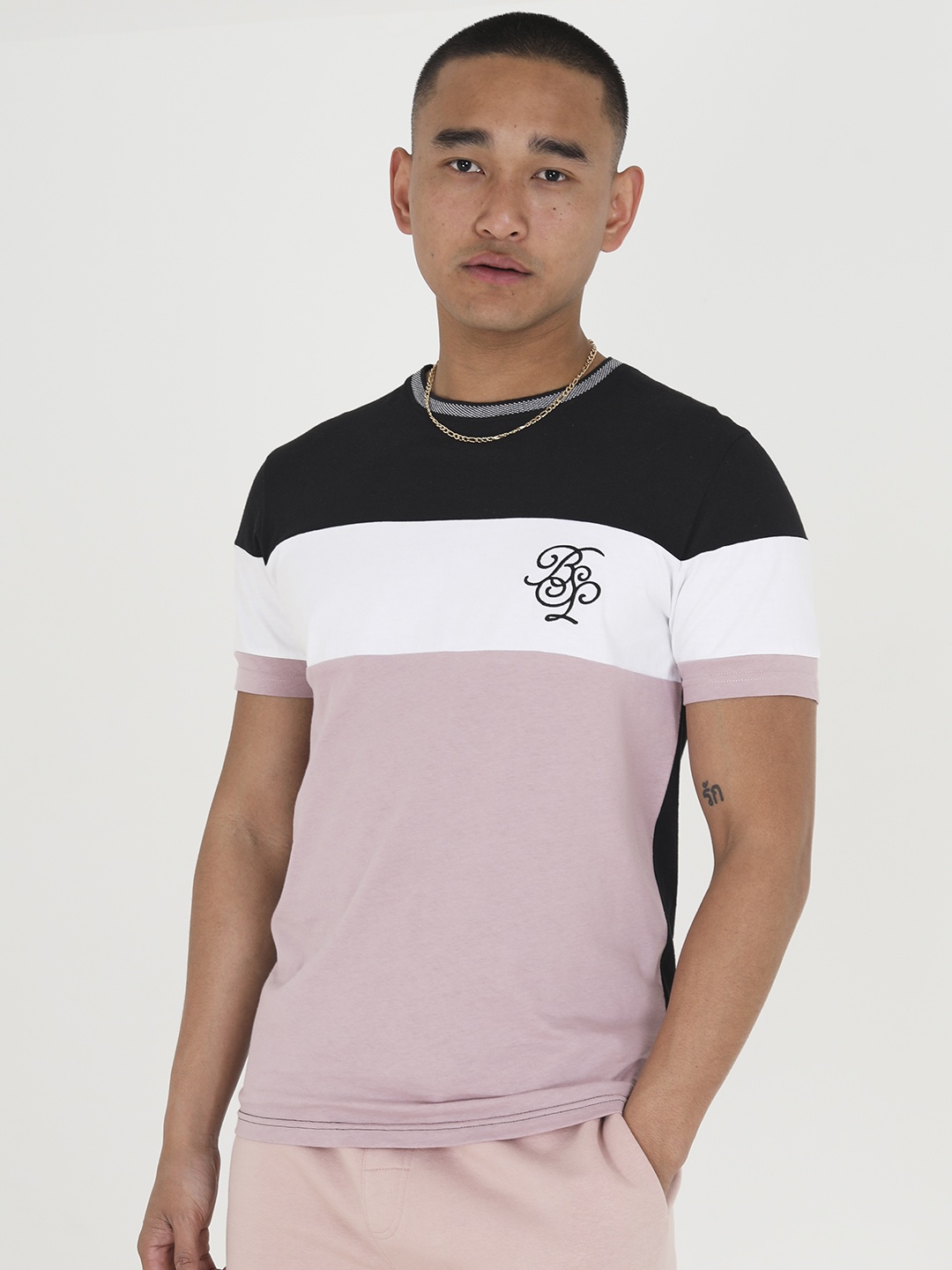 

BRAVE SOUL Men Colourblocked Pure Cotton T-shirt, Lavender