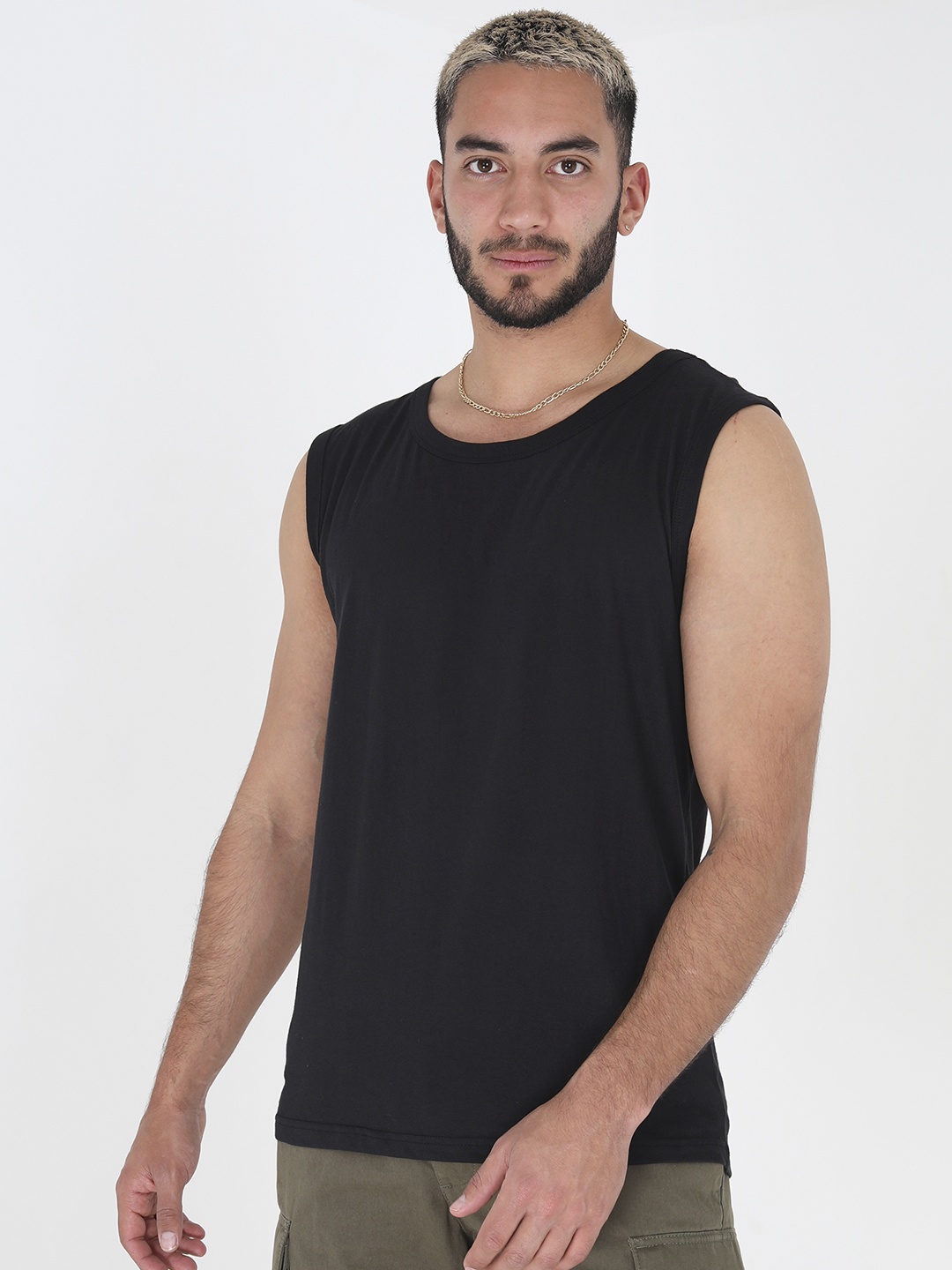 

BRAVE SOUL Pure Cotton Sleeveless T-shirt, Black
