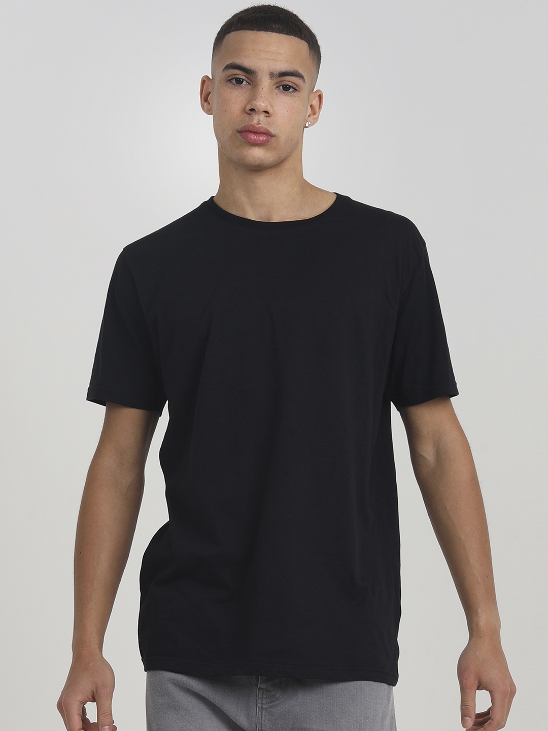 

BRAVE SOUL Men Pure Cotton T-shirt, Black