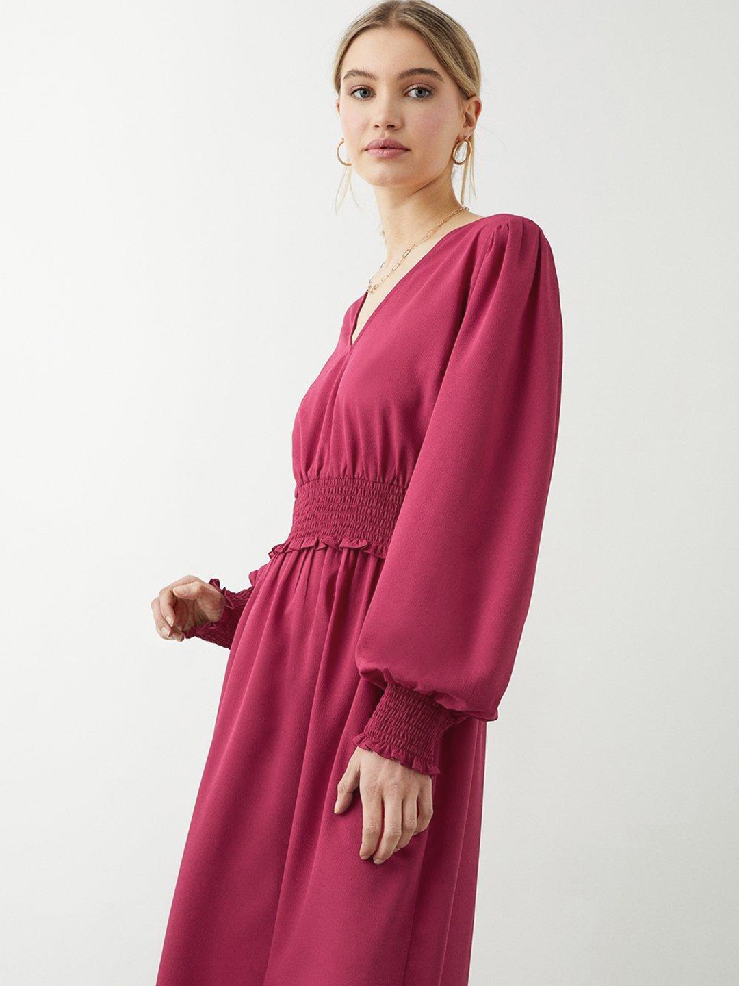 

DOROTHY PERKINS Puff Sleeve A-Line Midi Dress, Burgundy