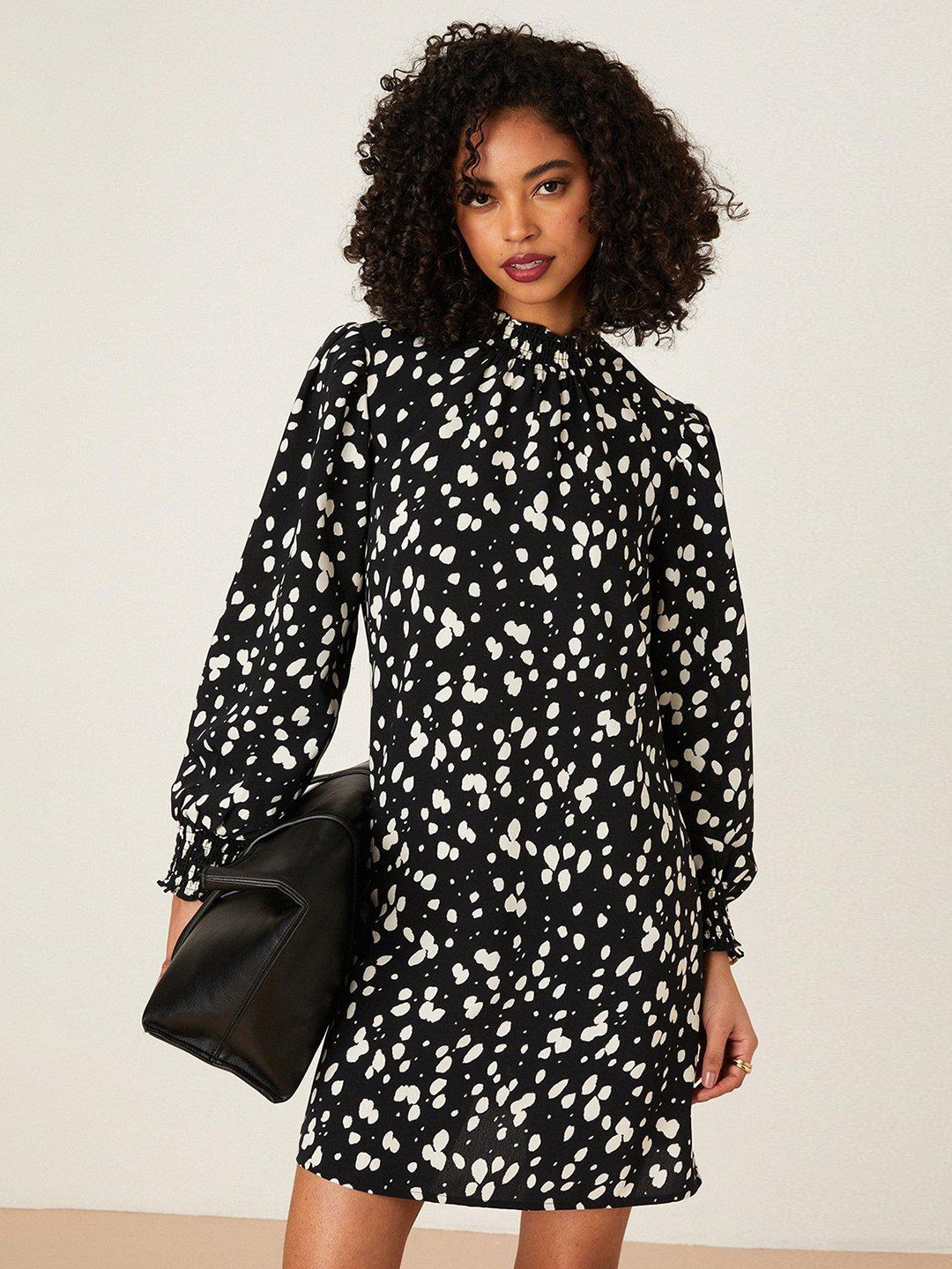 

DOROTHY PERKINS Abstract Print Puff Sleeve A-Line Dress, Black