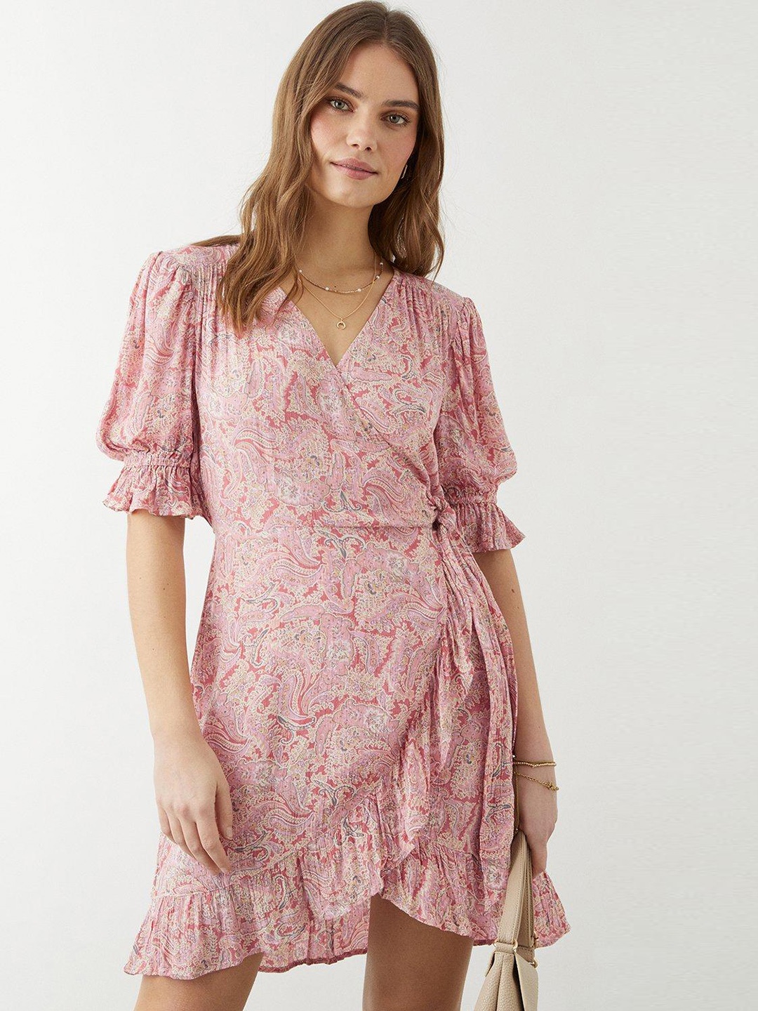 

DOROTHY PERKINS Paisley Print Wrap Dress, Pink