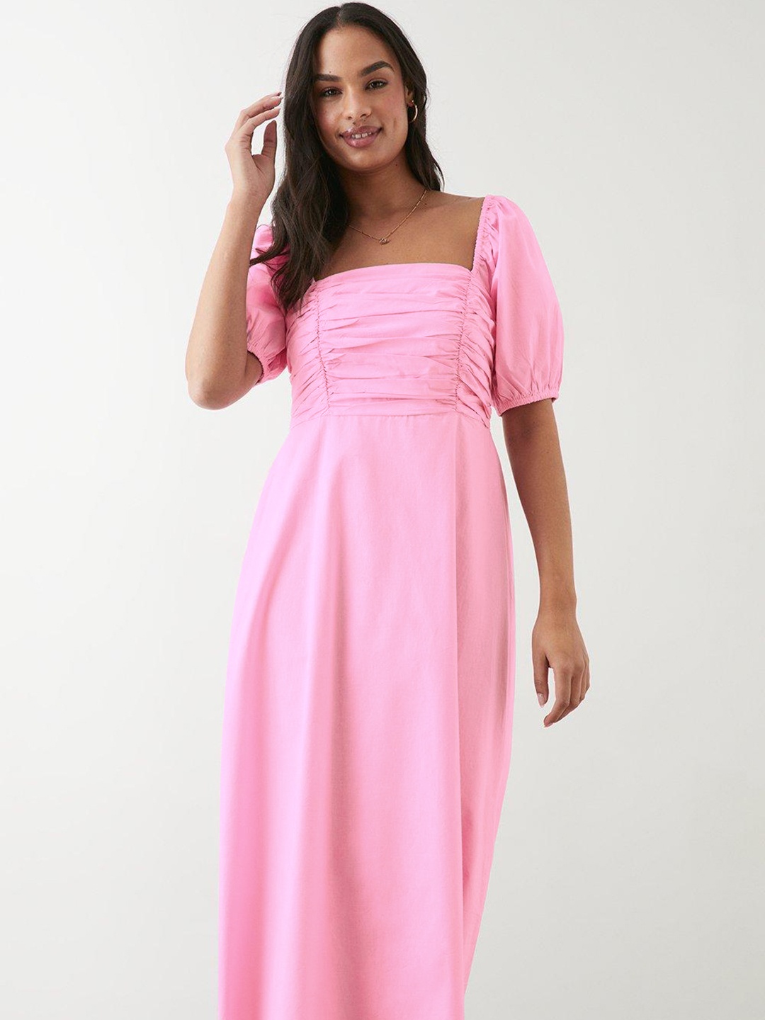 

DOROTHY PERKINS Puff Sleeve Cotton A-Line Midi Dress, Pink